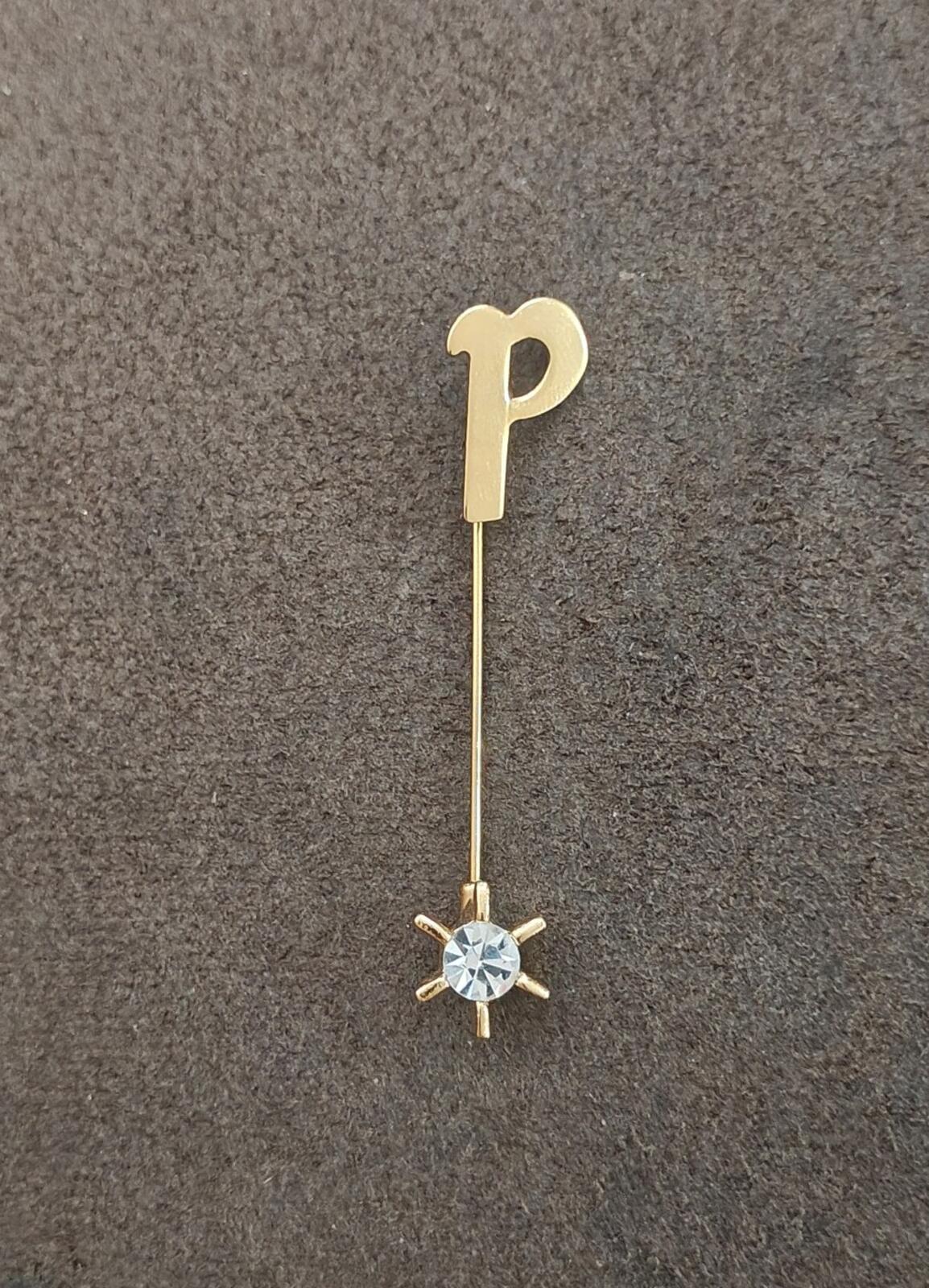 1980s Gold Tone Initial Monogram Letter P Stick Pin