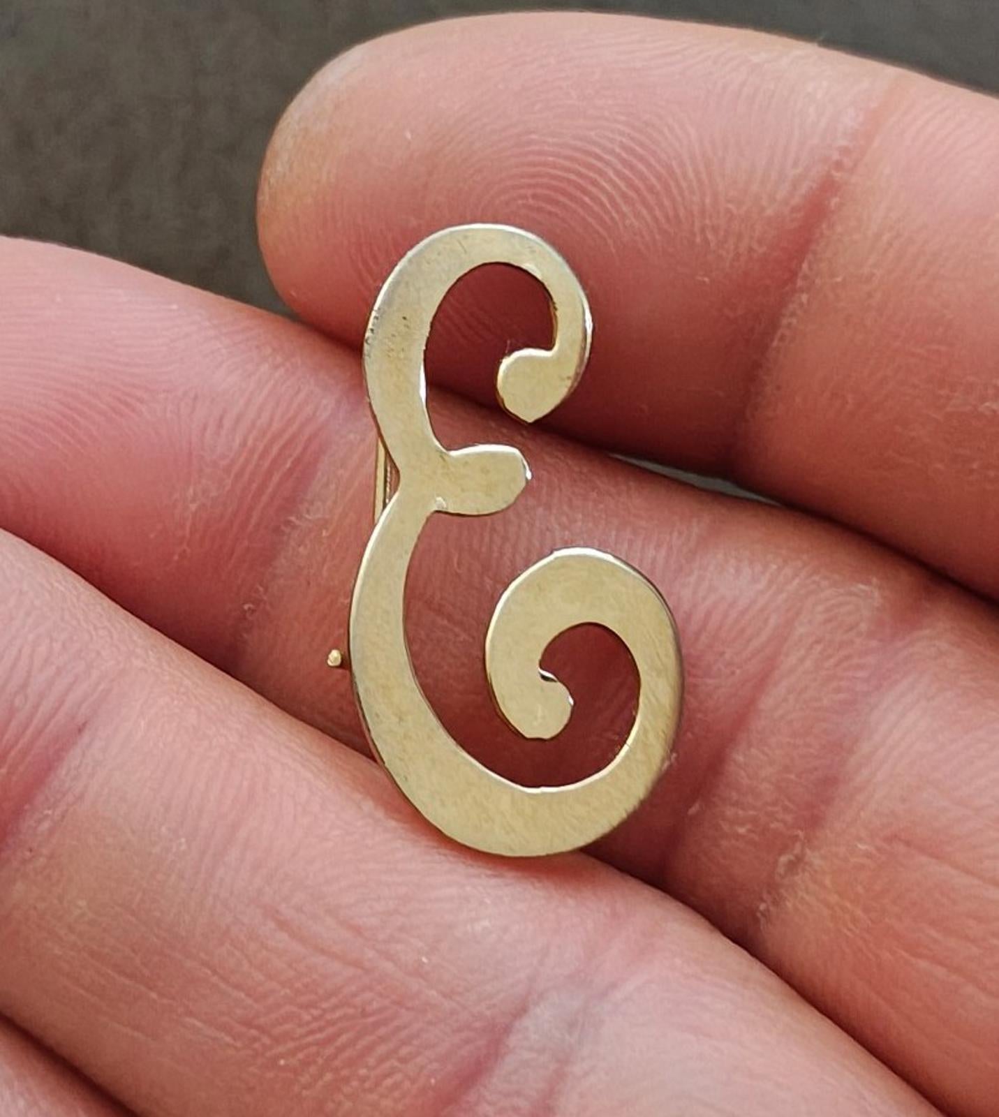 1980s Gold Tone Monogram Letter Initial "E" Pin/Brooch
