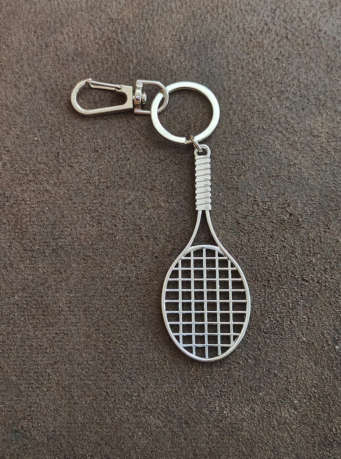 Silver Tone Novelty Tennis Racket Keychain Bag Charm