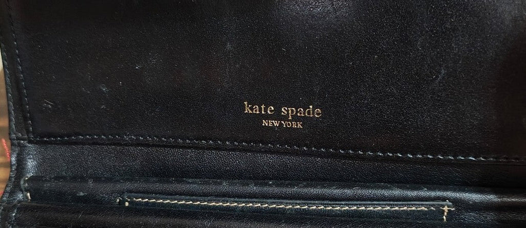 2000s Red/Burgundy Kate Spade NY "Noel" Jacquard Flap Wallet - Trinketmania-LV