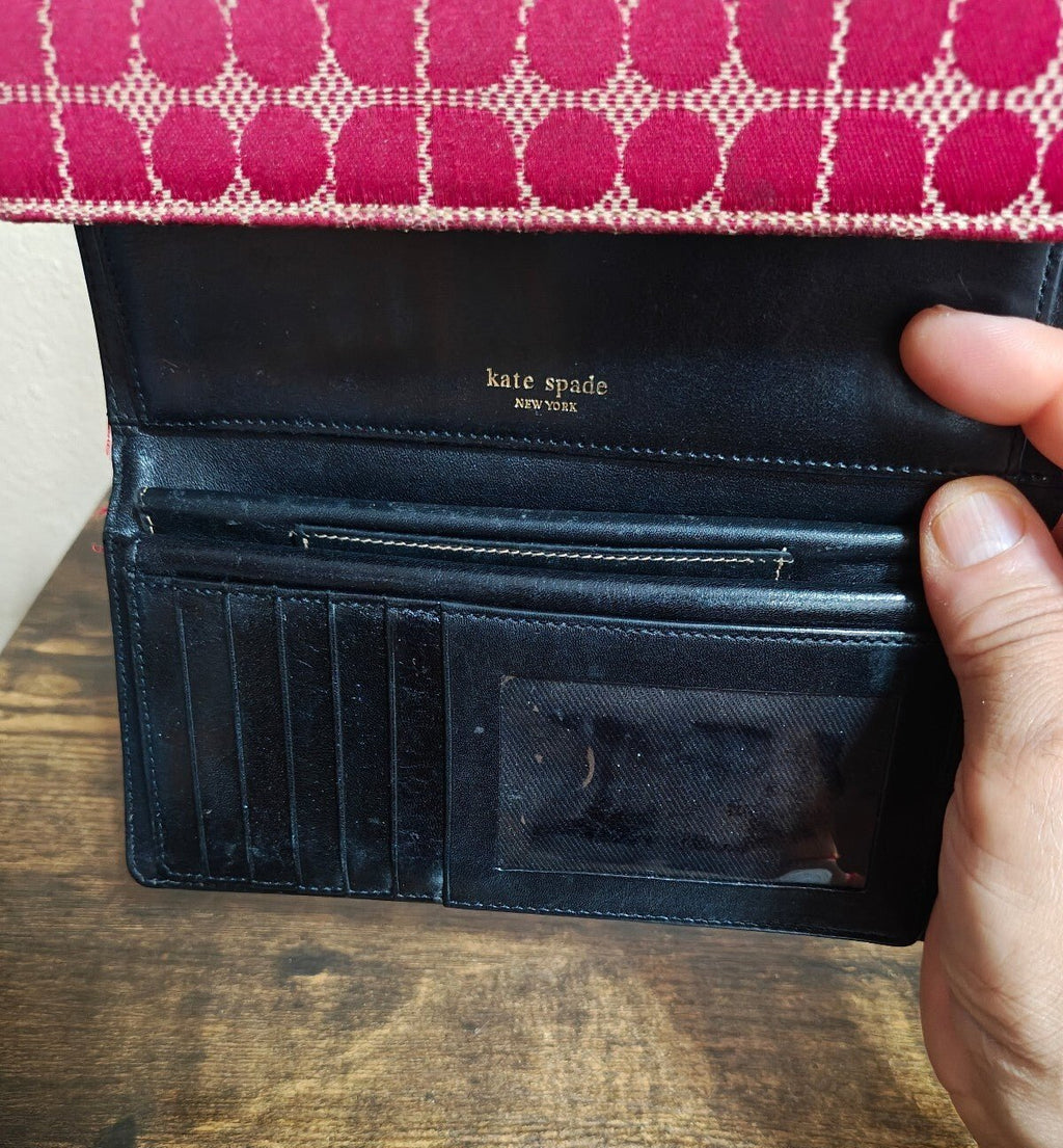2000s Red/Burgundy Kate Spade NY "Noel" Jacquard Flap Wallet - Trinketmania-LV