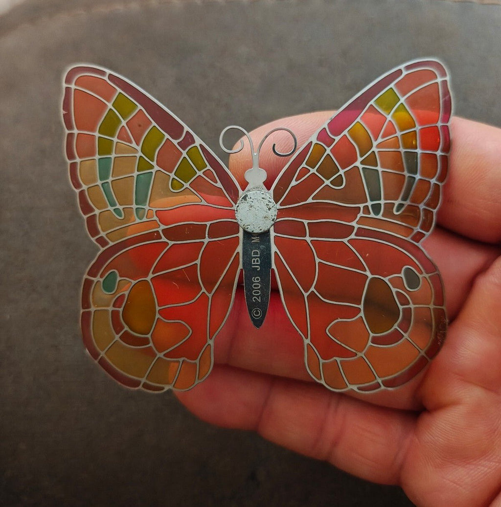 2006 Joan Baker Designs stained glass butterfly magnetic suncatcher/window decor - Trinketmania-LV