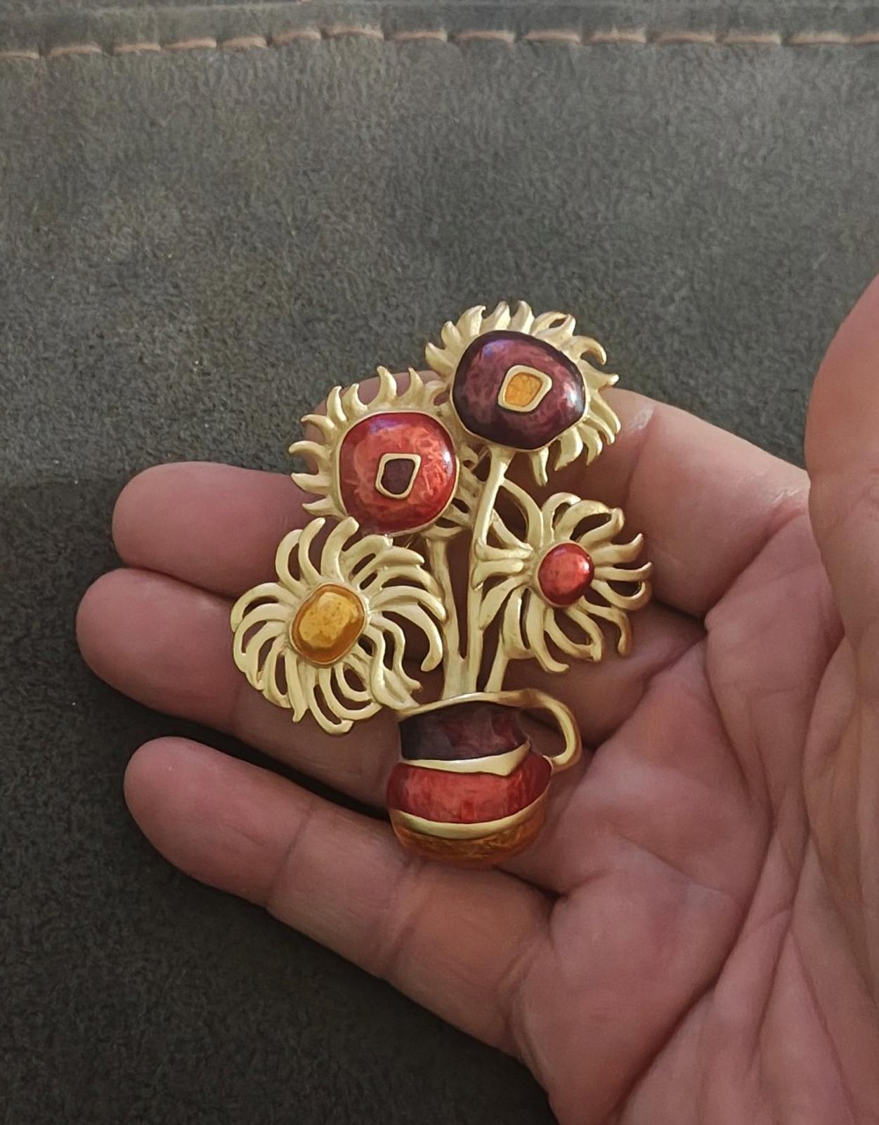 1970s Yves Saint Laurent for Avon Van Gogh's "Sunflowers" Painting Brooch
