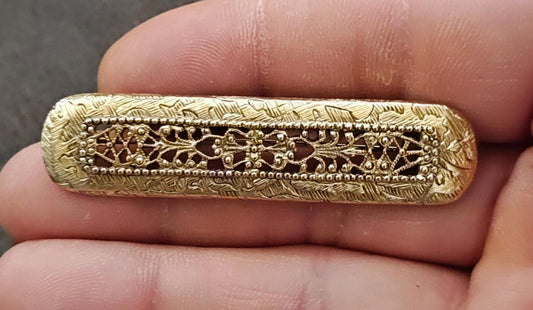 1980s Gold Tone Victorian Filigree Style Brooch