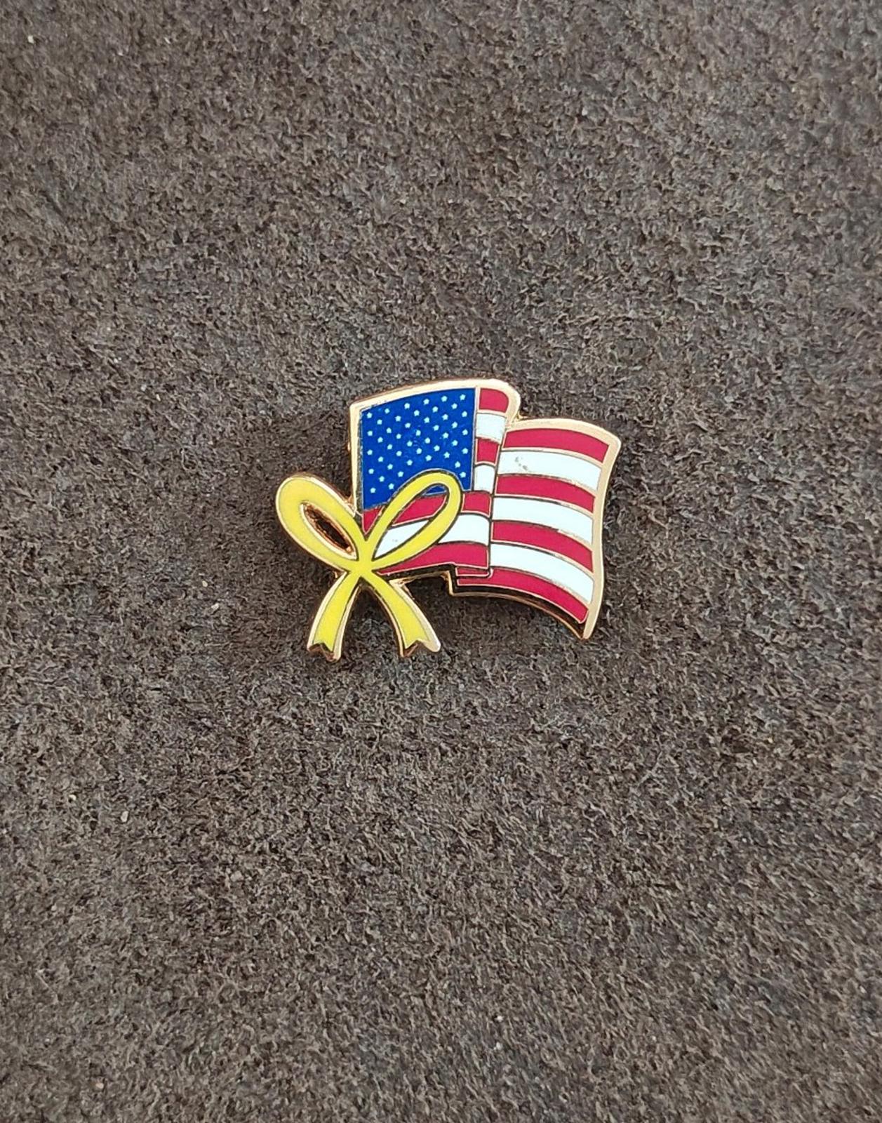 1980's Wavy American Flag With Yellow Ribbon Gold Tone Pin