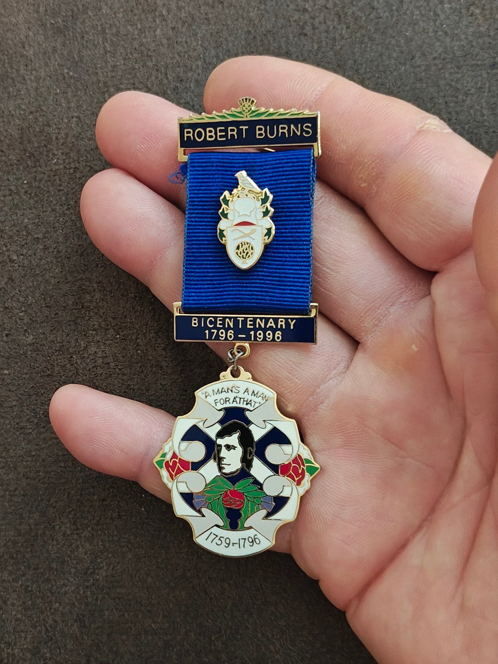 1996 Robert Burns Bicentenary Commemorative Medal Ribbon Badge Pin