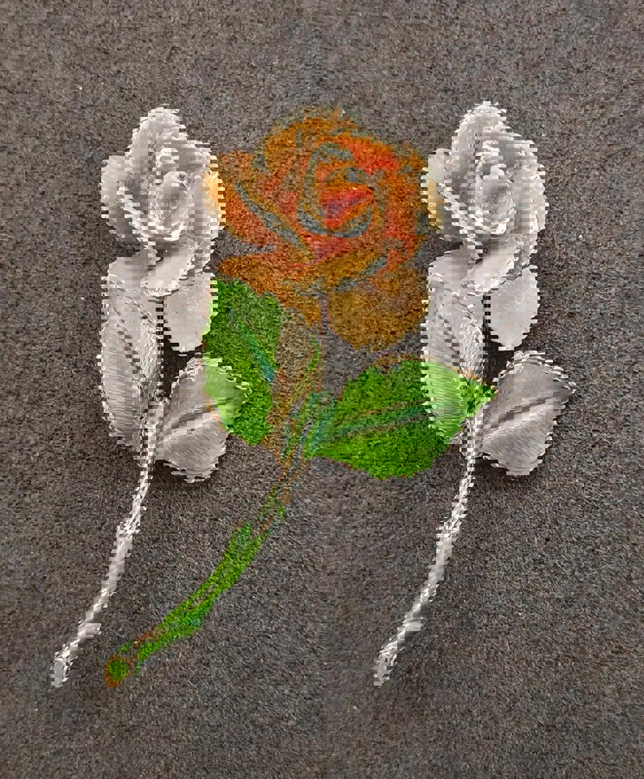 1980's Green and Orange Enamel Gold Trimmed Leaves Enamel Pin