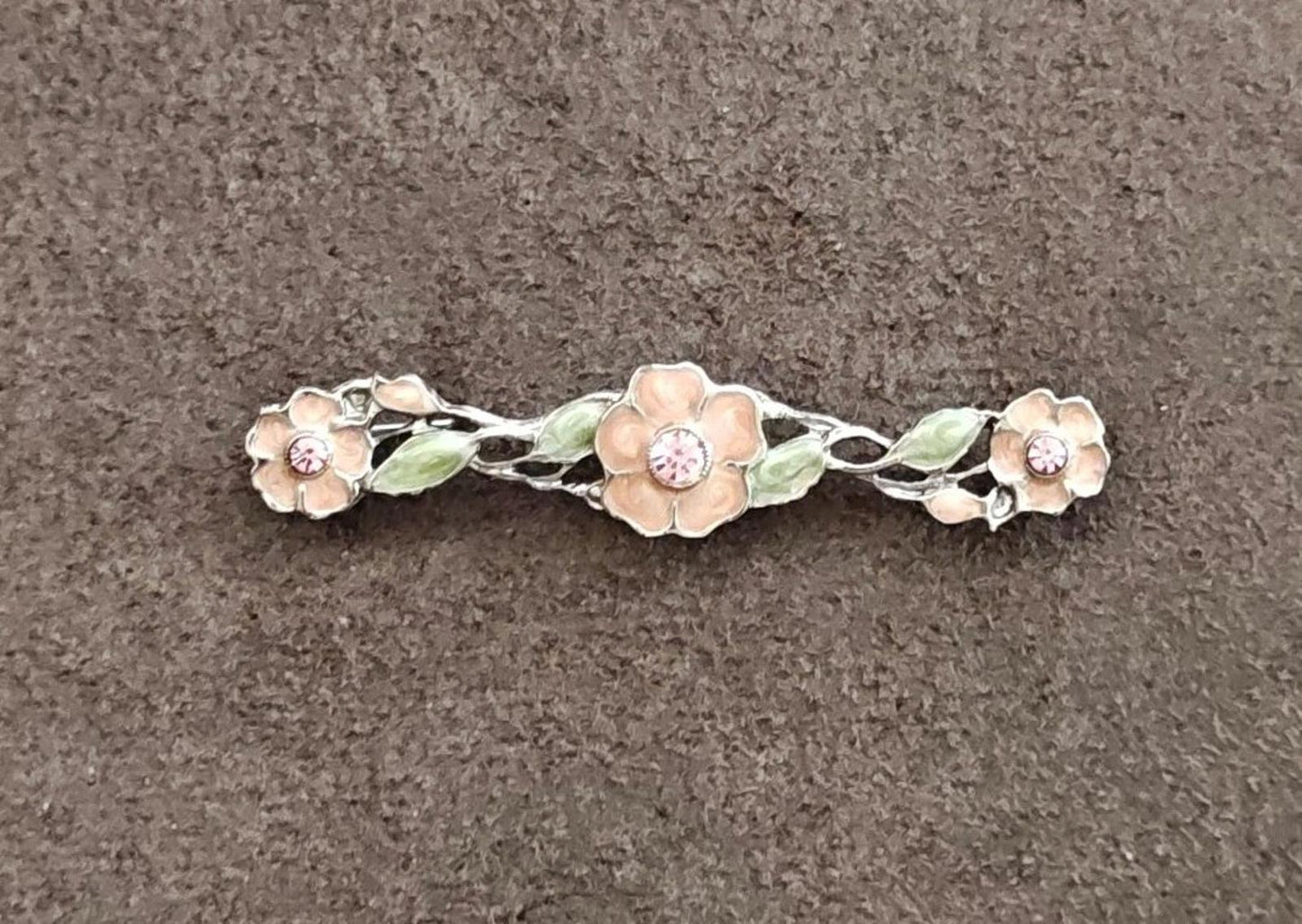 1960s Art Nouveau Floral Bar Silver Tone Enamel Brooch