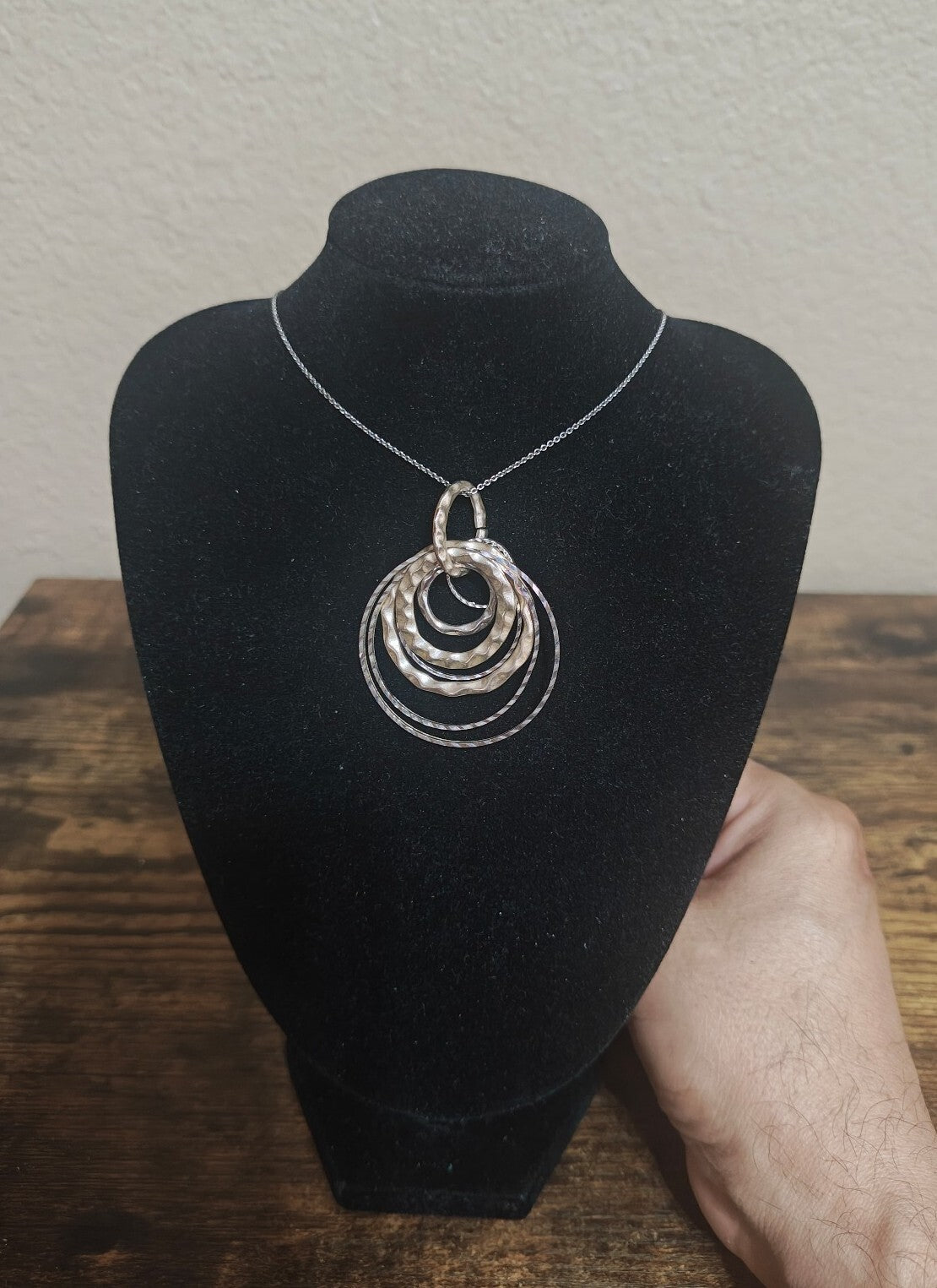Silver Tone Multi Layer Concentric Circle Pendant Necklace