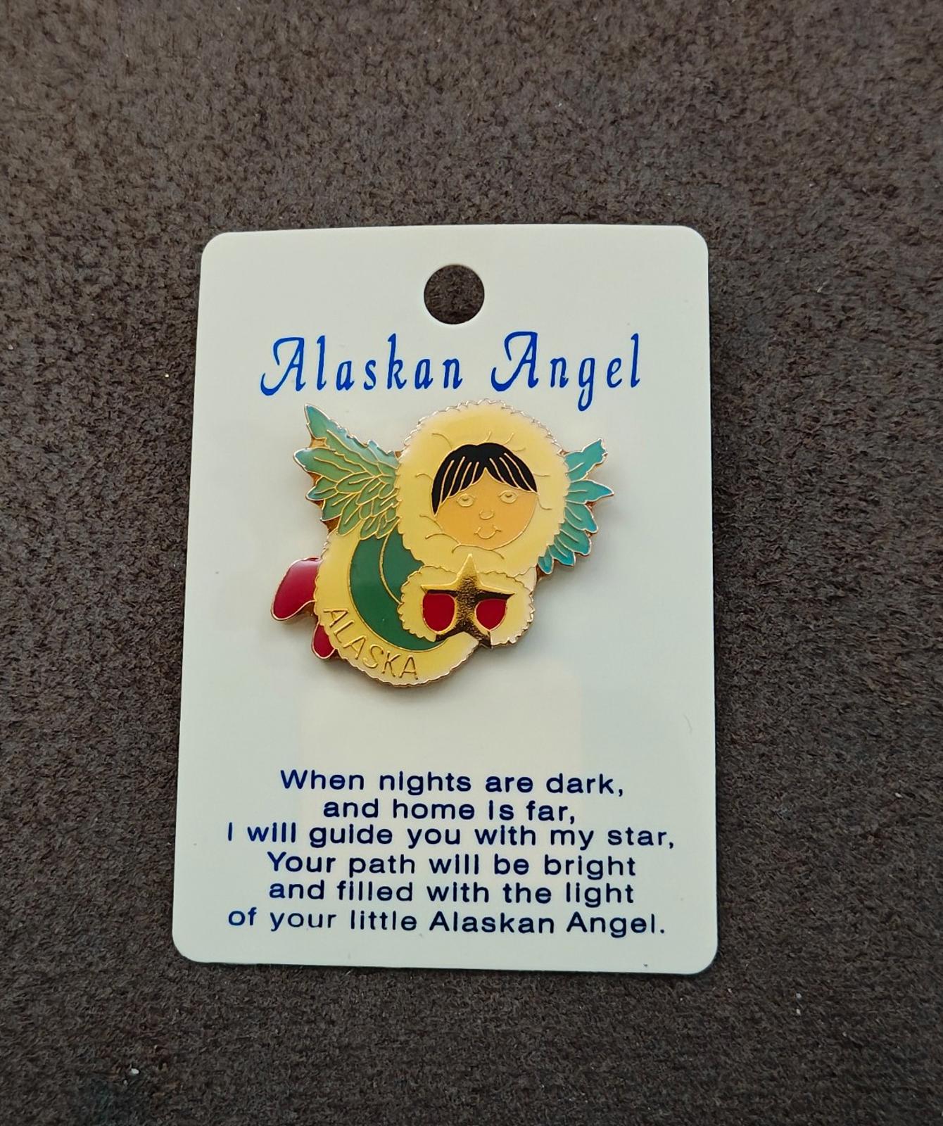 1980s Alaskan Angel Gold Tone Enamel Pin