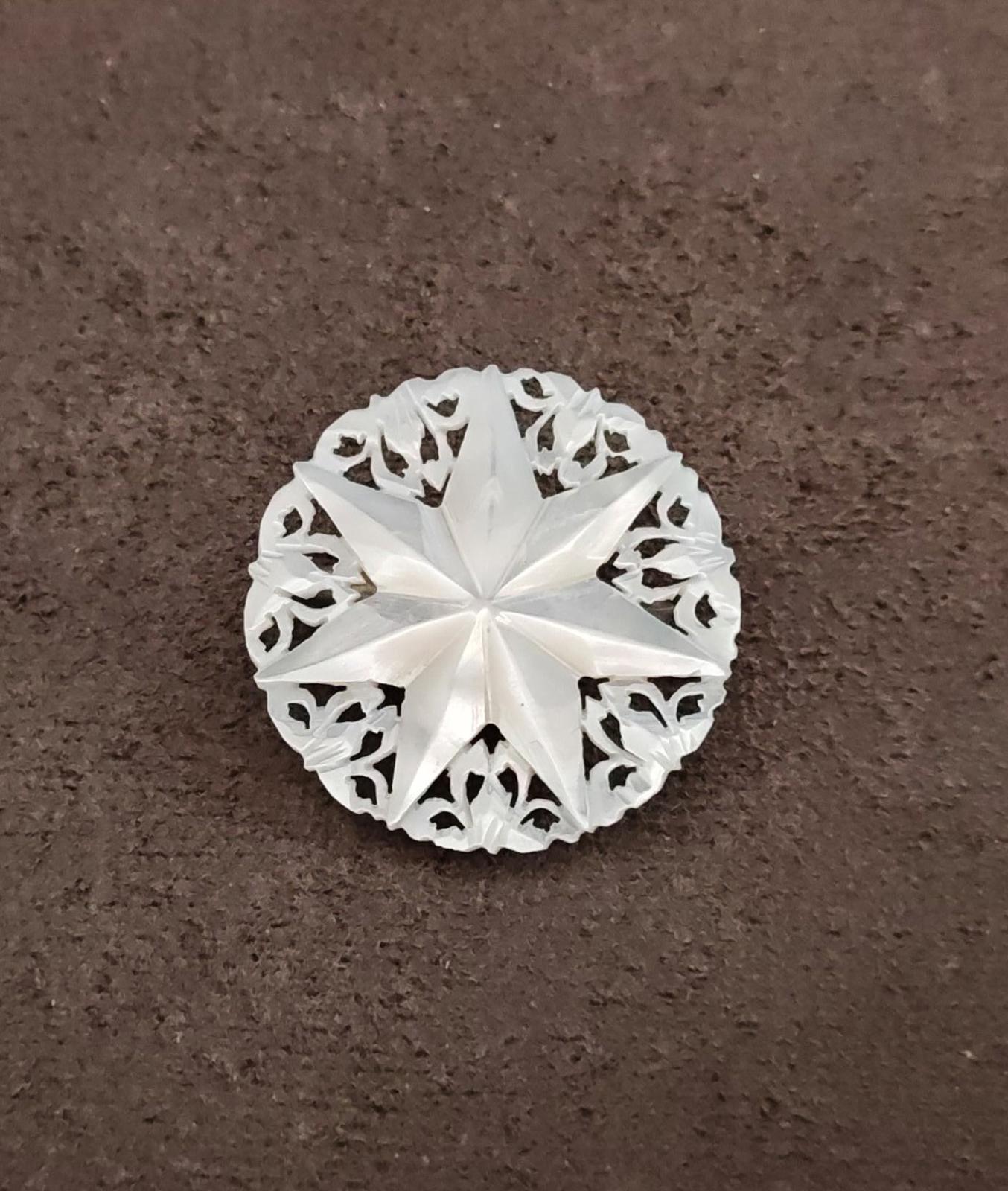 1960s Hand Carved Mother of Pearl Star of Bethlehem Brooch From Bethlehem