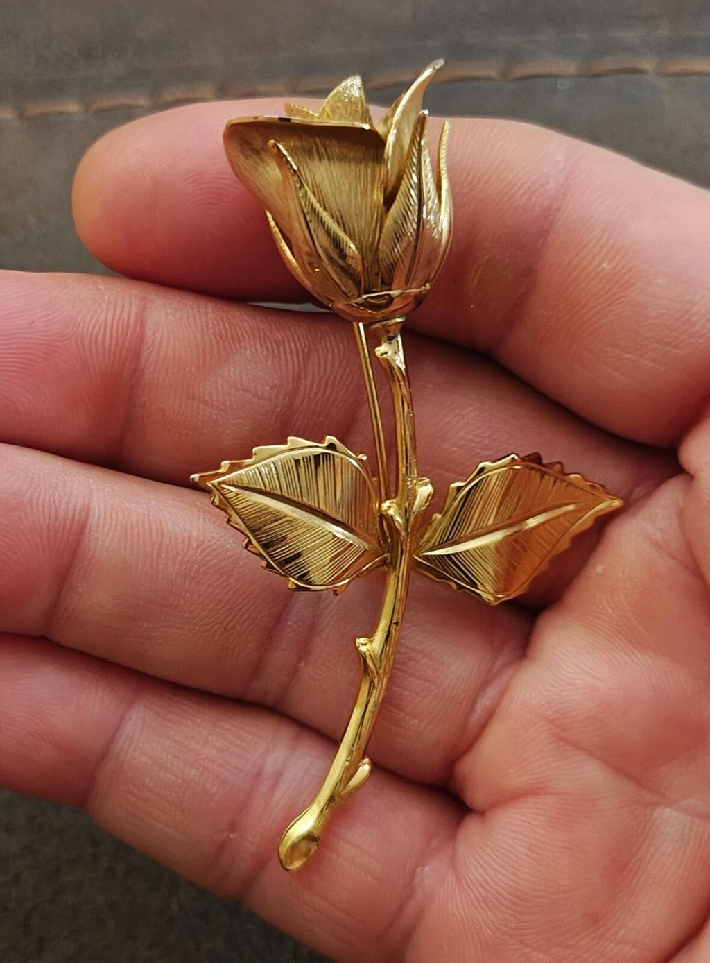 1960s/70s Gold Tone Textured Rose Brooch