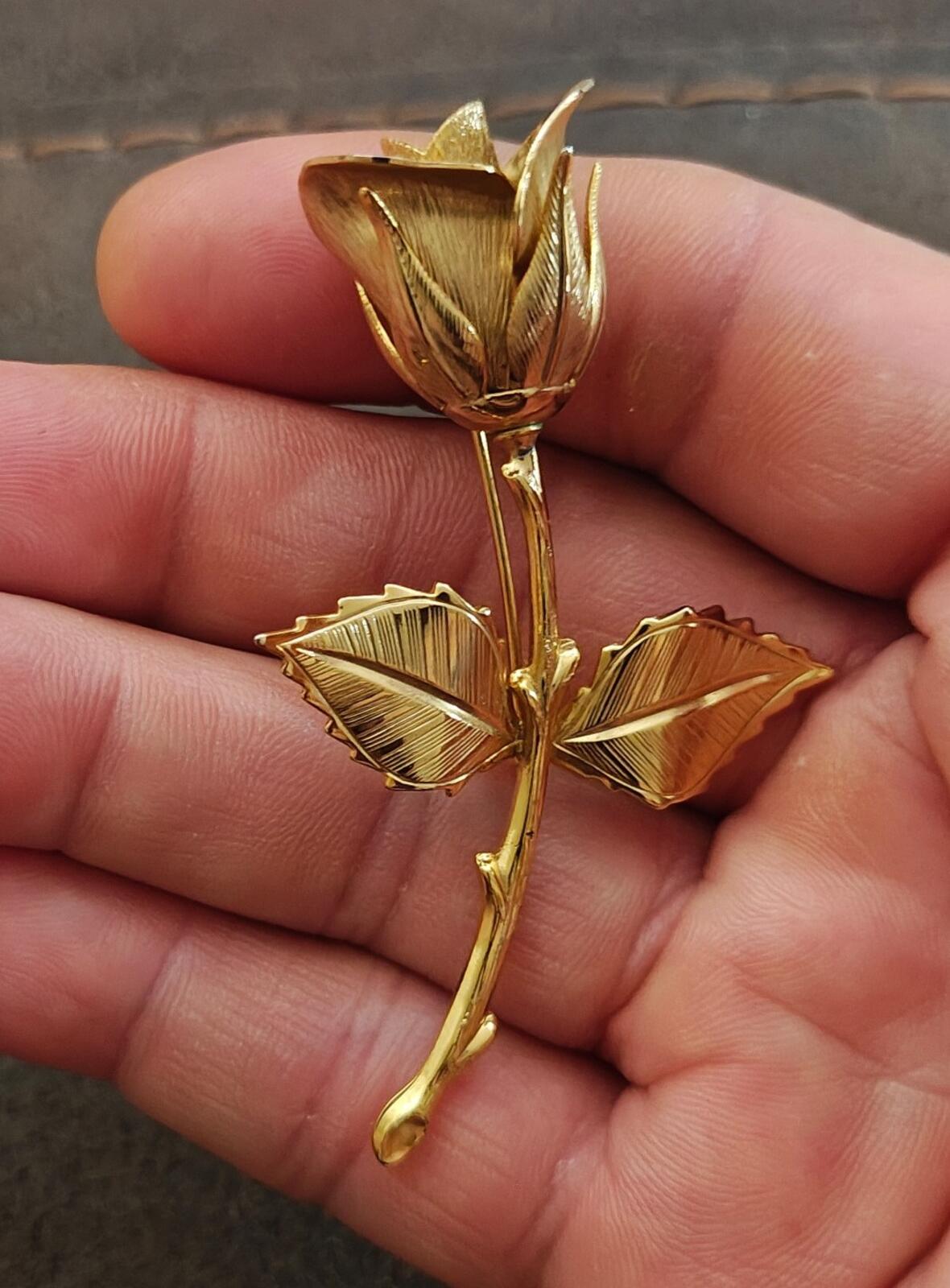 1960s/70s Gold Tone Textured Rose Brooch