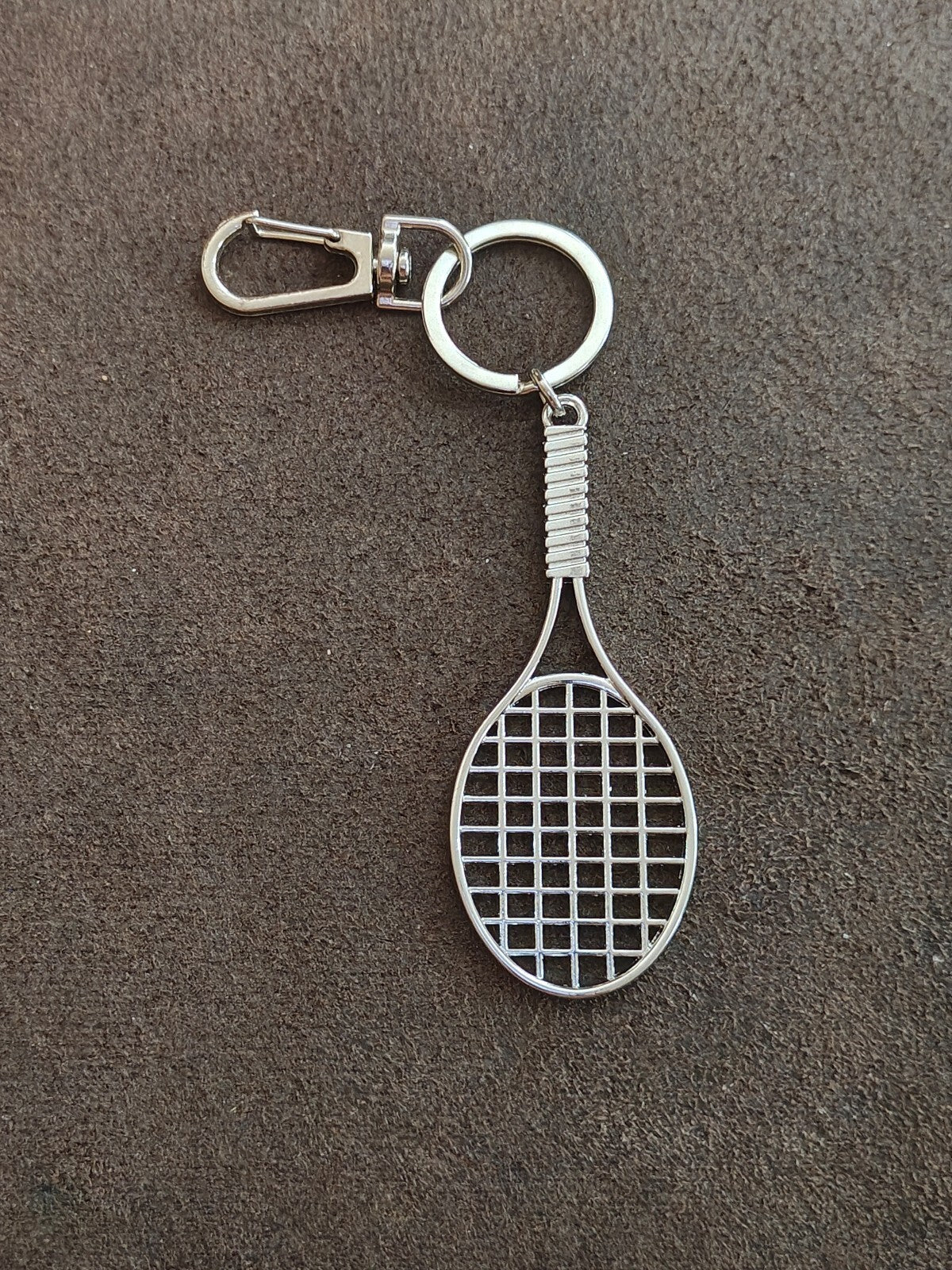 Silver Tone Novelty Tennis Racket Keychain Bag Charm