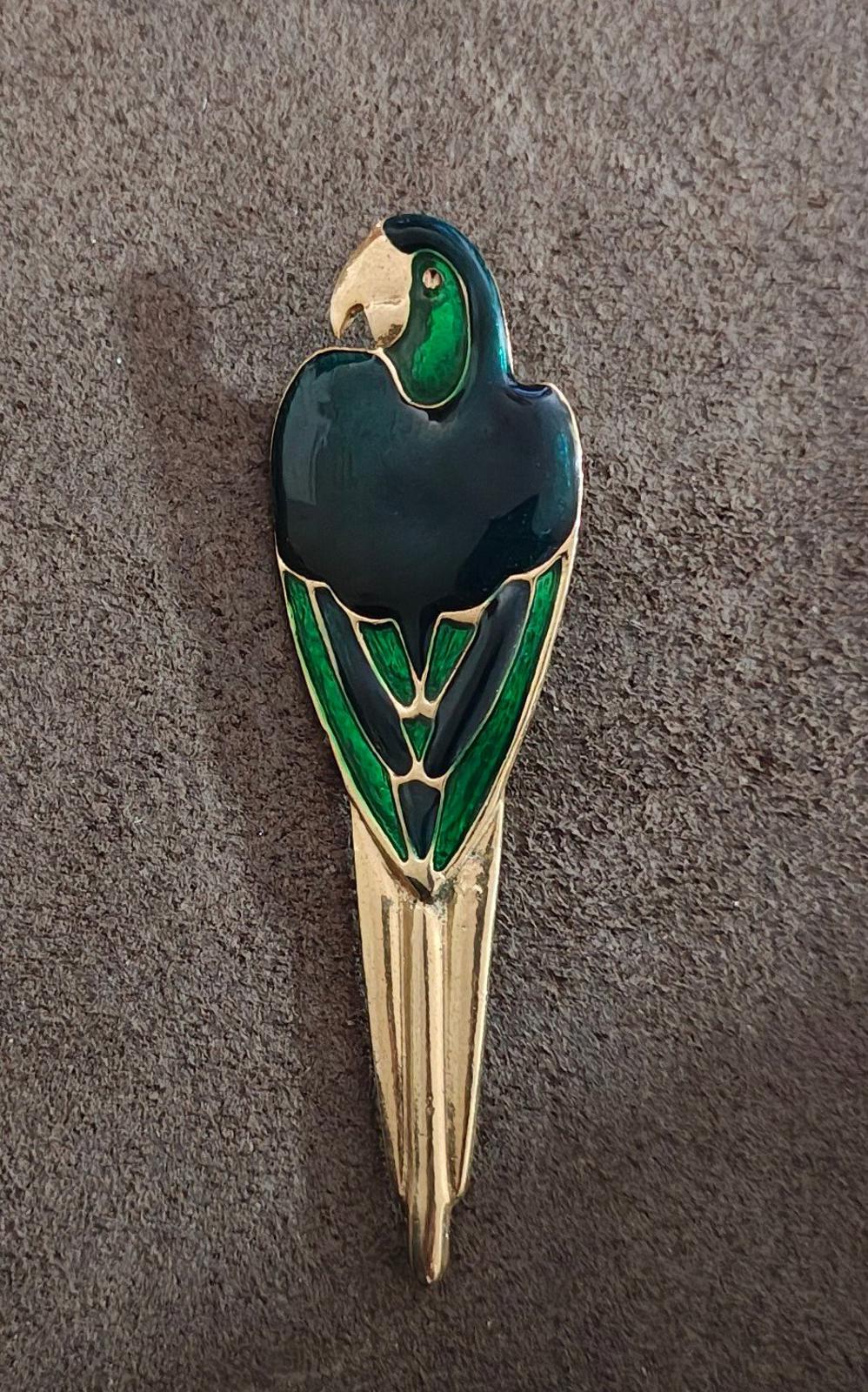 1990's Vintage Gold Tone Blue Green Enamel Parrot Brooch Pin