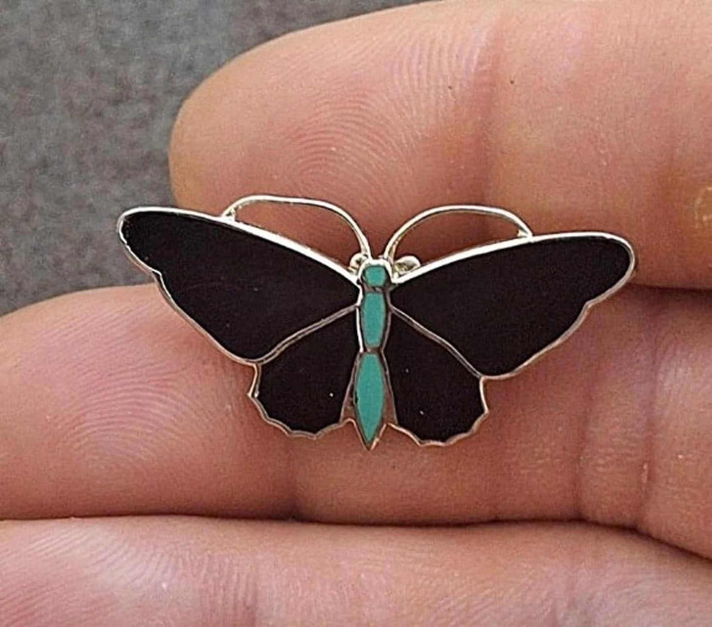 1960’s Black & Green Butterfly Enamel Pin Brooch