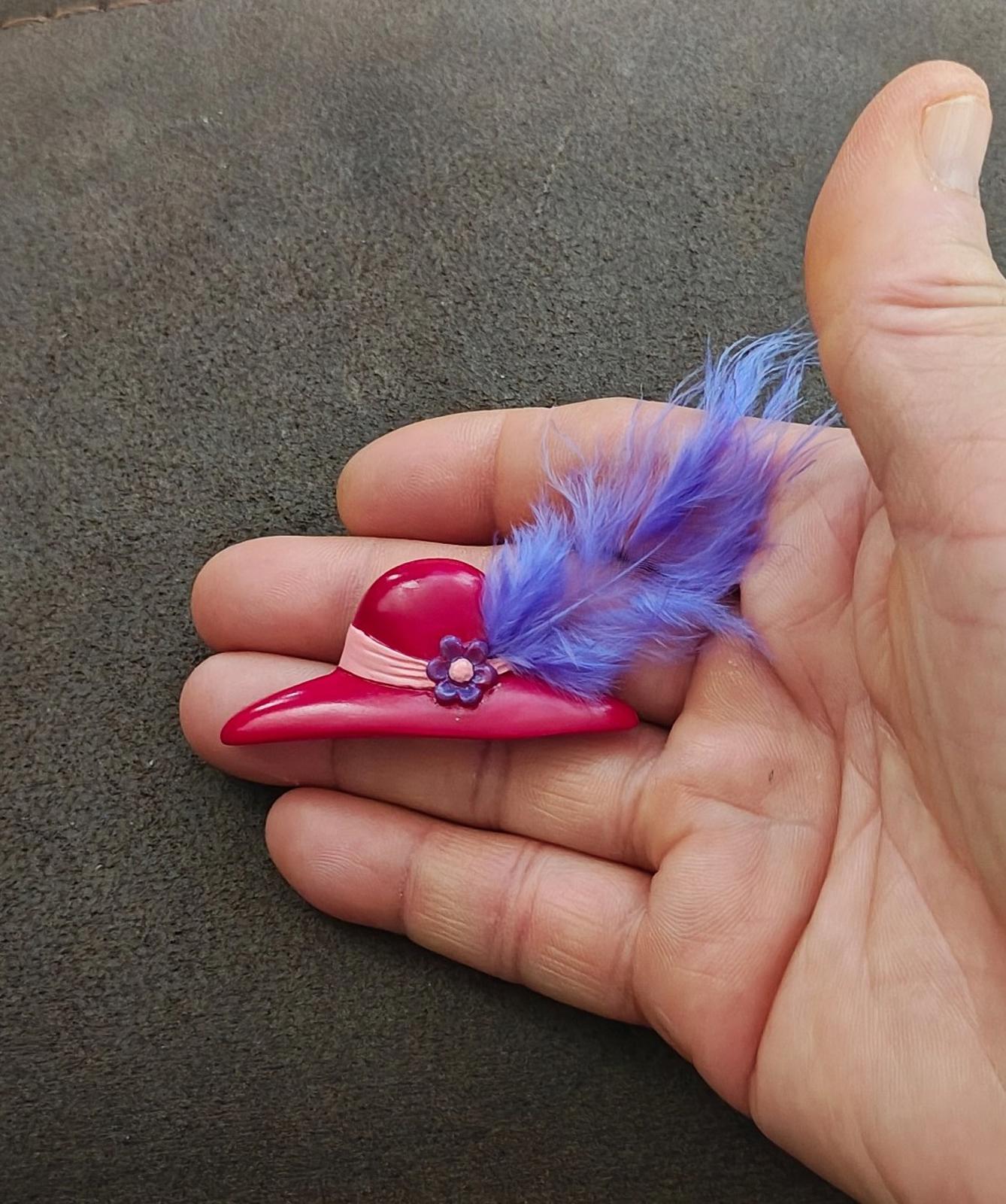 1990s Red Hat Society Hard Plastic Brooch
