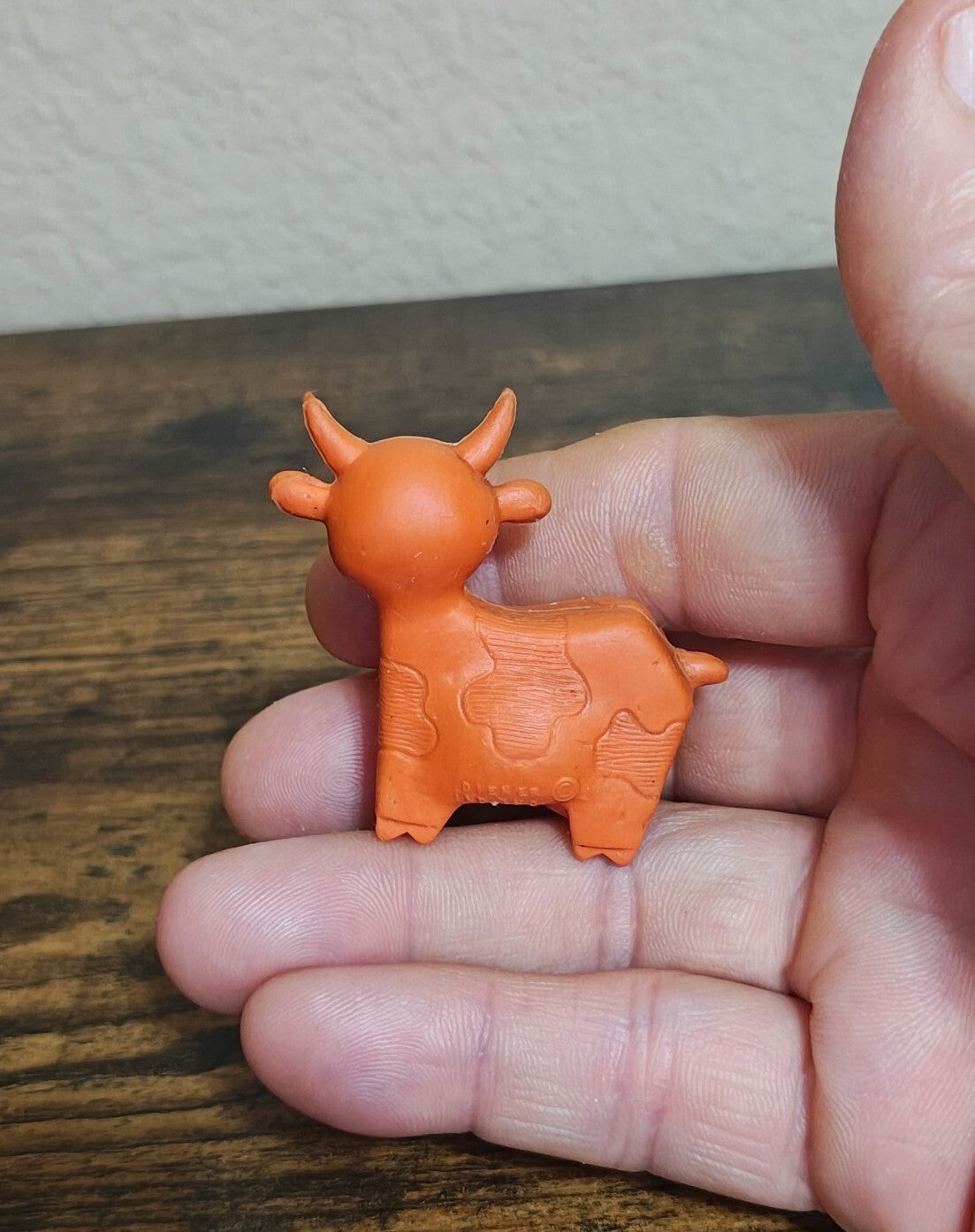 1960s Diener Industries Rubber Orange Cow Eraser Figurine