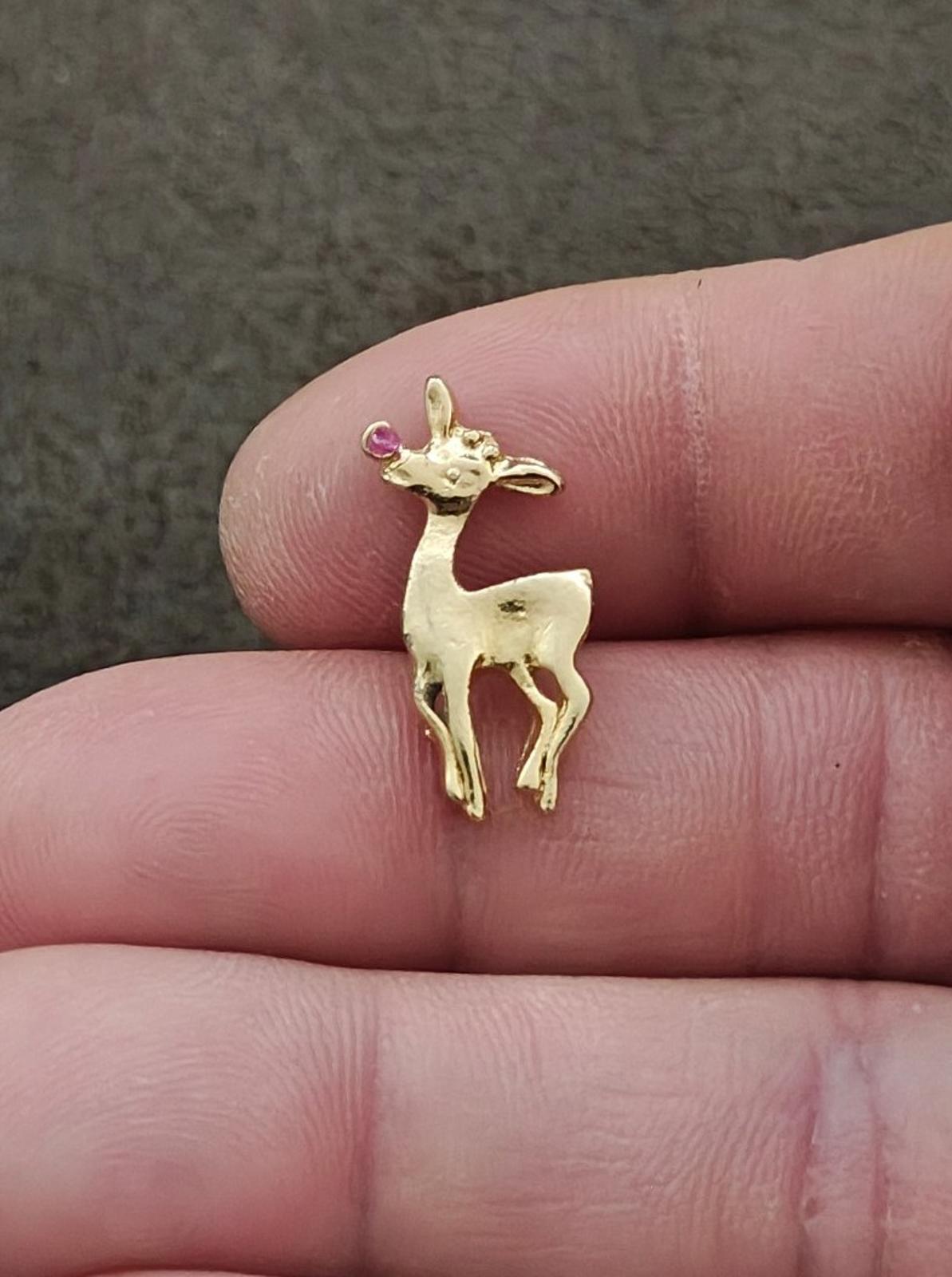 80s Rudolph Red Nosed Reindeer Harriet Carter Genuine Ruby 24k GEP Pin