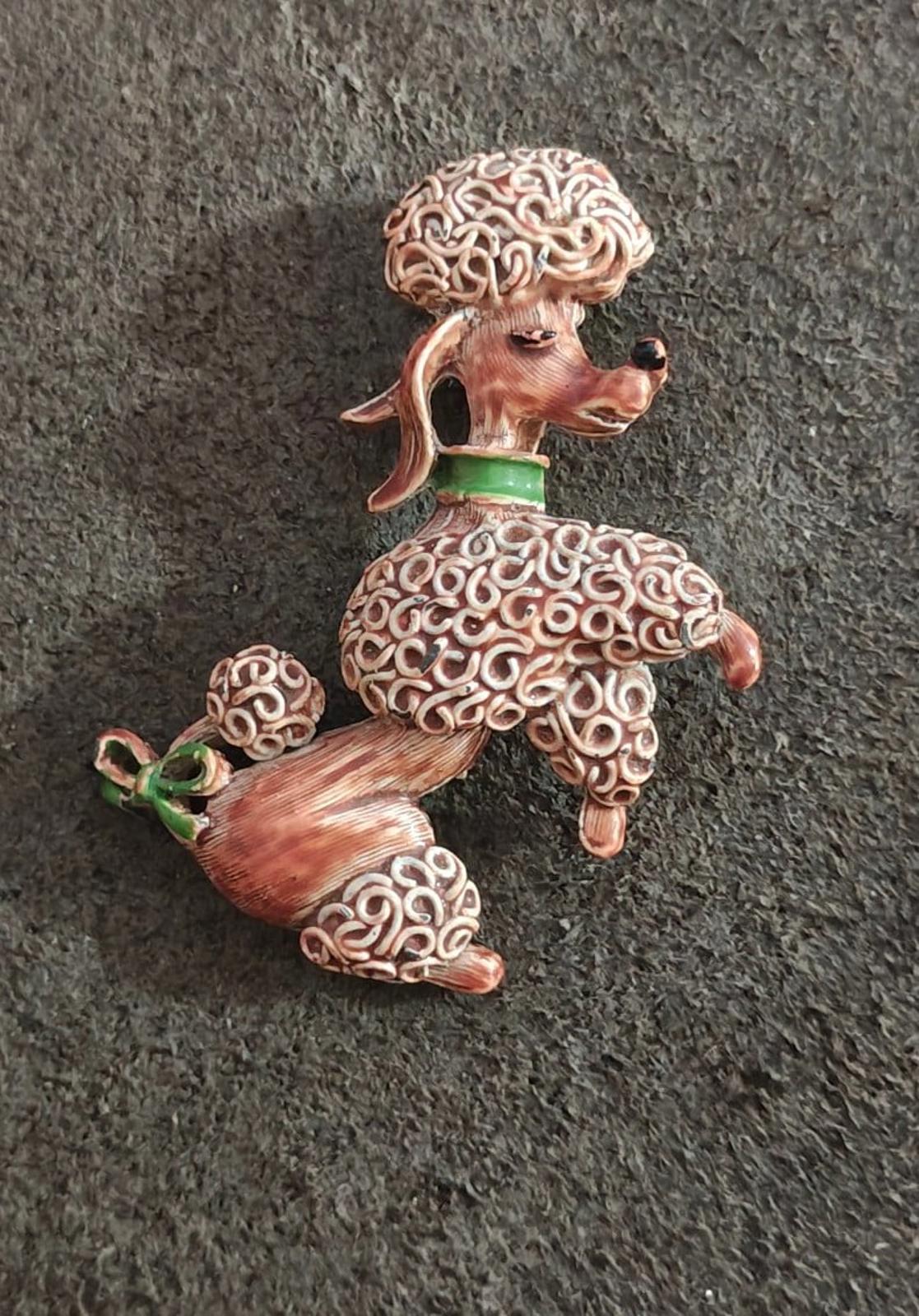1950s  Gerry's "Spaghetti" Brown Poodle Dog Enamel Metal Brooch