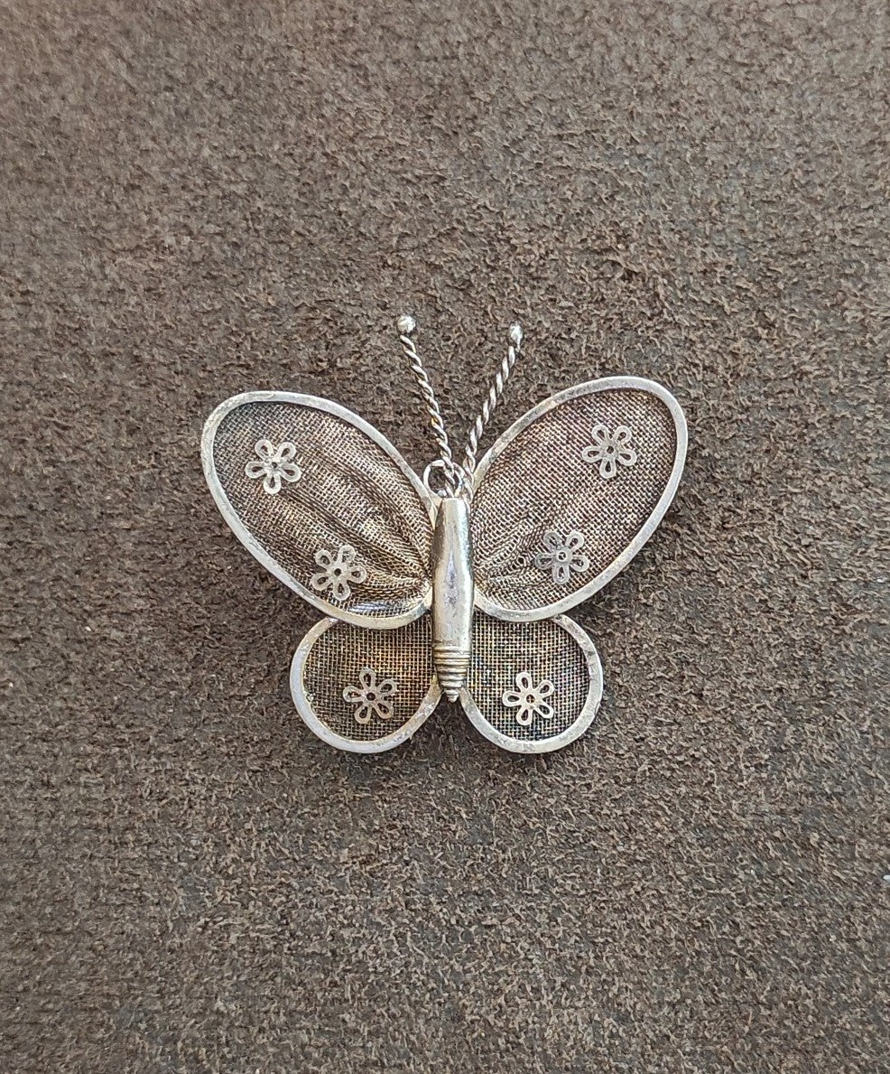 1960s/70s Silver Tone Mesh Butterfly Brooch & Pendant-Dual-Use Pin