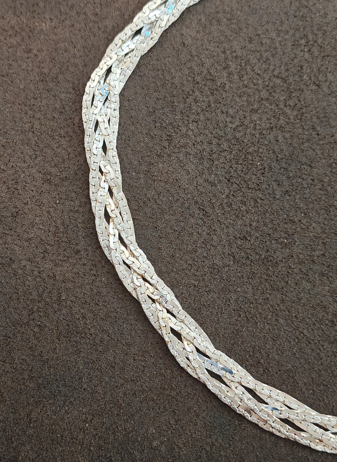1980s Silver Tone Multi Strand Braided Herringbone Necklace