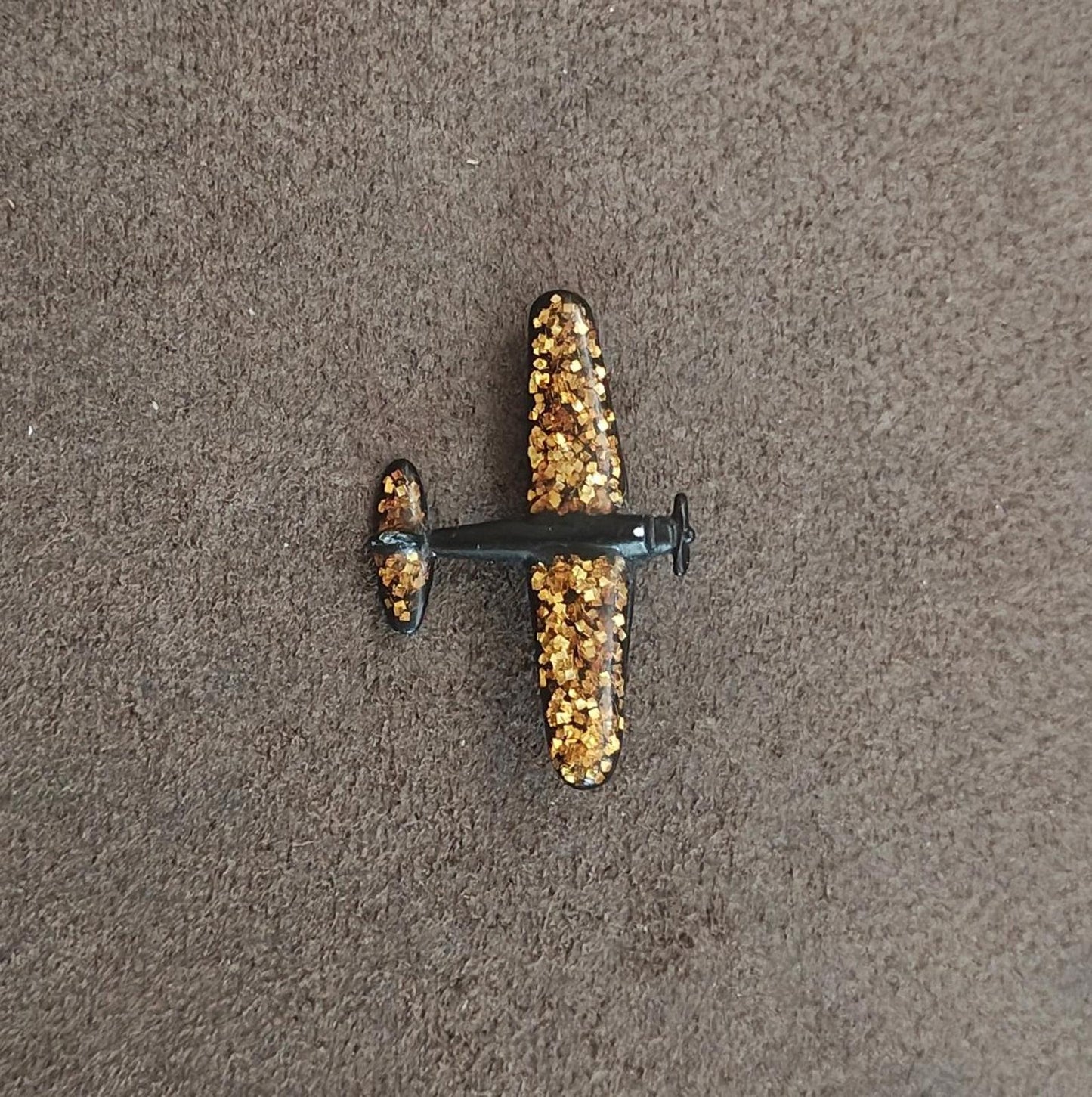 1980s Signed Pisces Matte Finish With Gold Glitter Accents Airplane Brooch