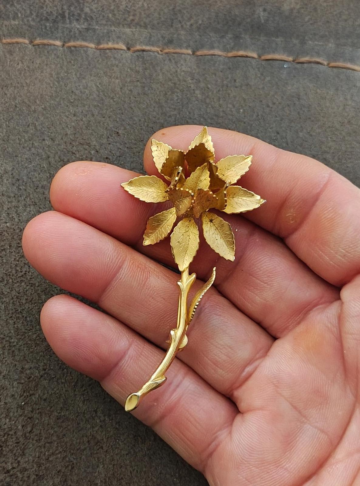 1970s Gold Tone Textured Rose Brooch Pin