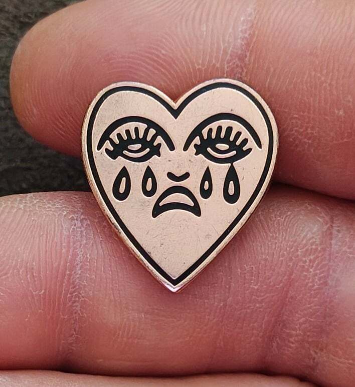 Classic American Traditional Crying Heart Rose Gold Tone & Black Enamel Pin