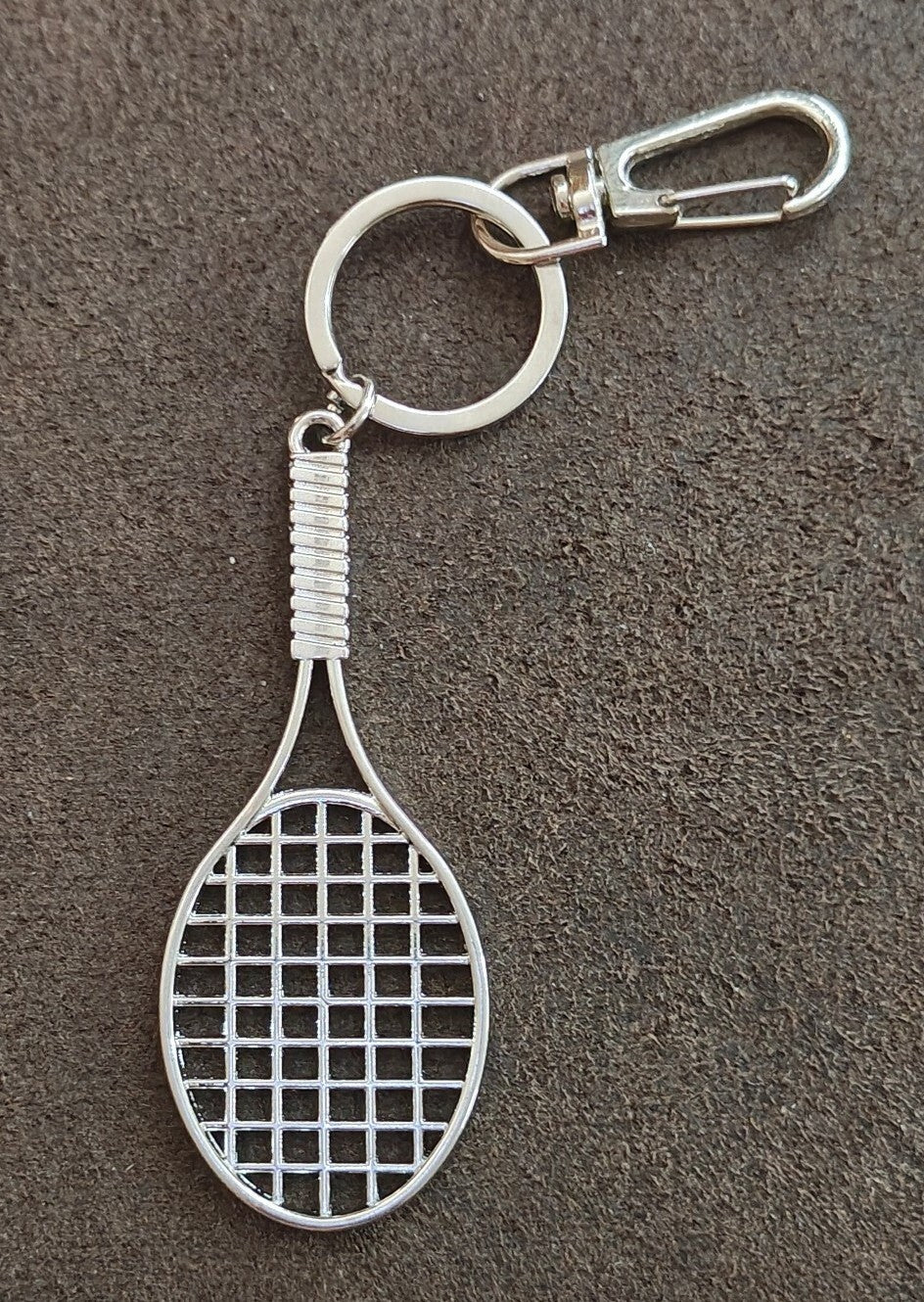 Silver Tone Novelty Tennis Racket Keychain Bag Charm