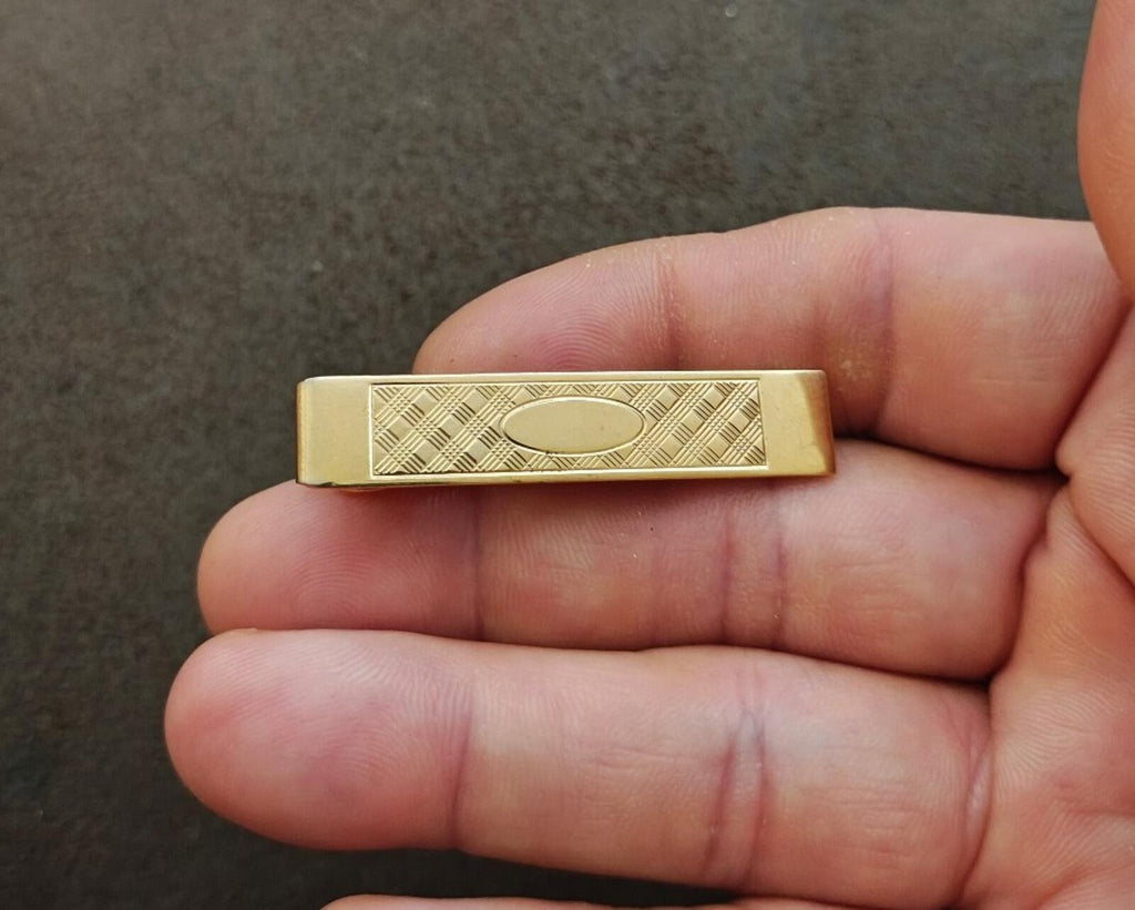 1950s Etched Textured Geometric Design Gold Tone Tie Bar/Tie Clip