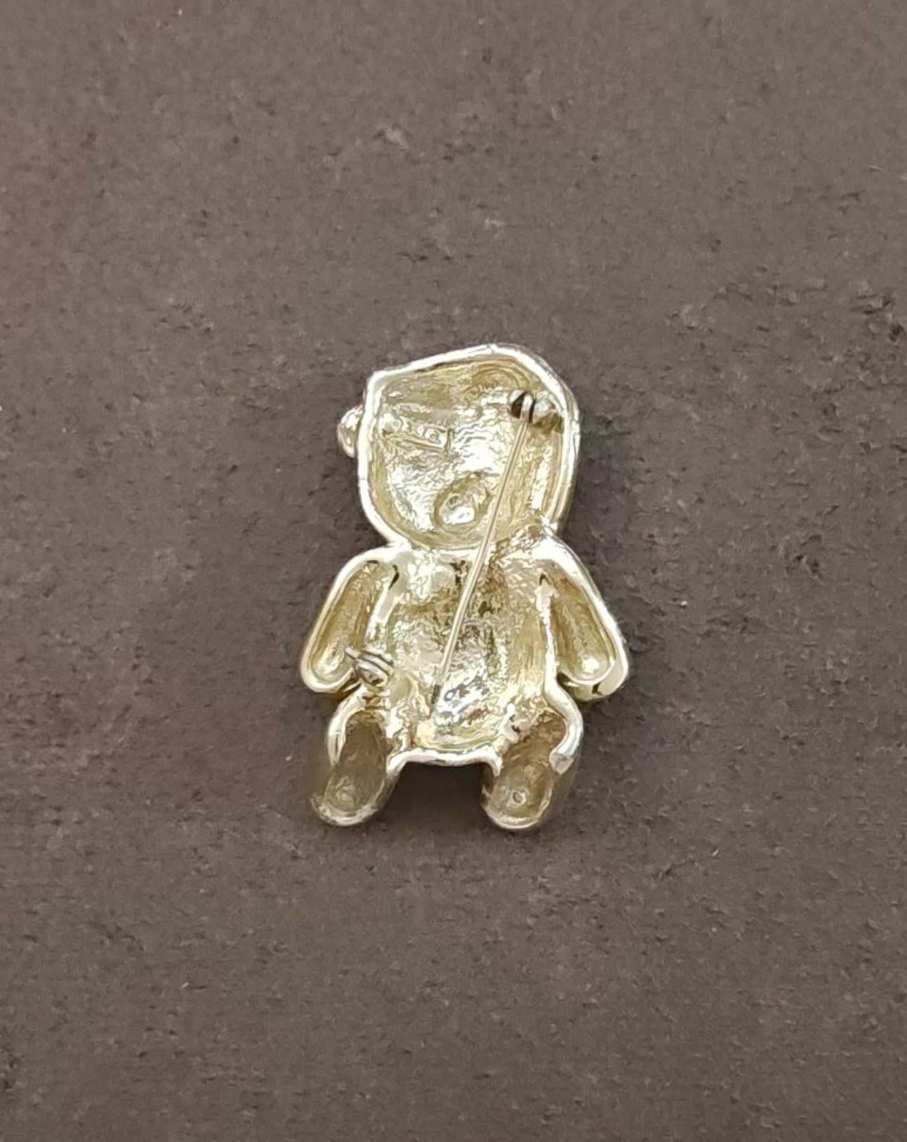1990s AJC Gold Tone Three Dimensional Teddy Wearing a Santa Hat