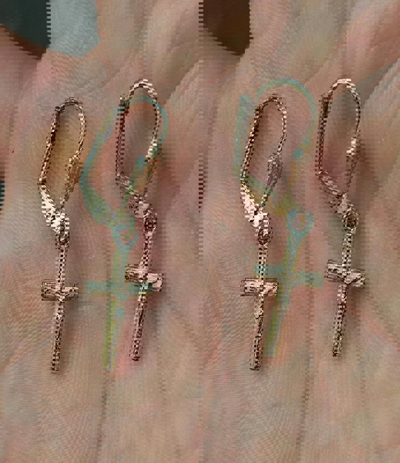 1980's Cross Gold Tone Dangle Earrings