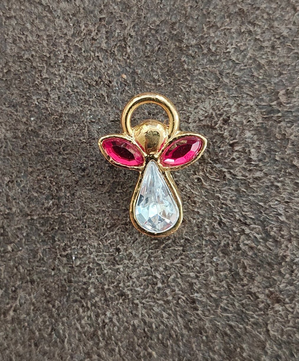 1990s Gold Angel Pin With Red & Clear Rhinestones