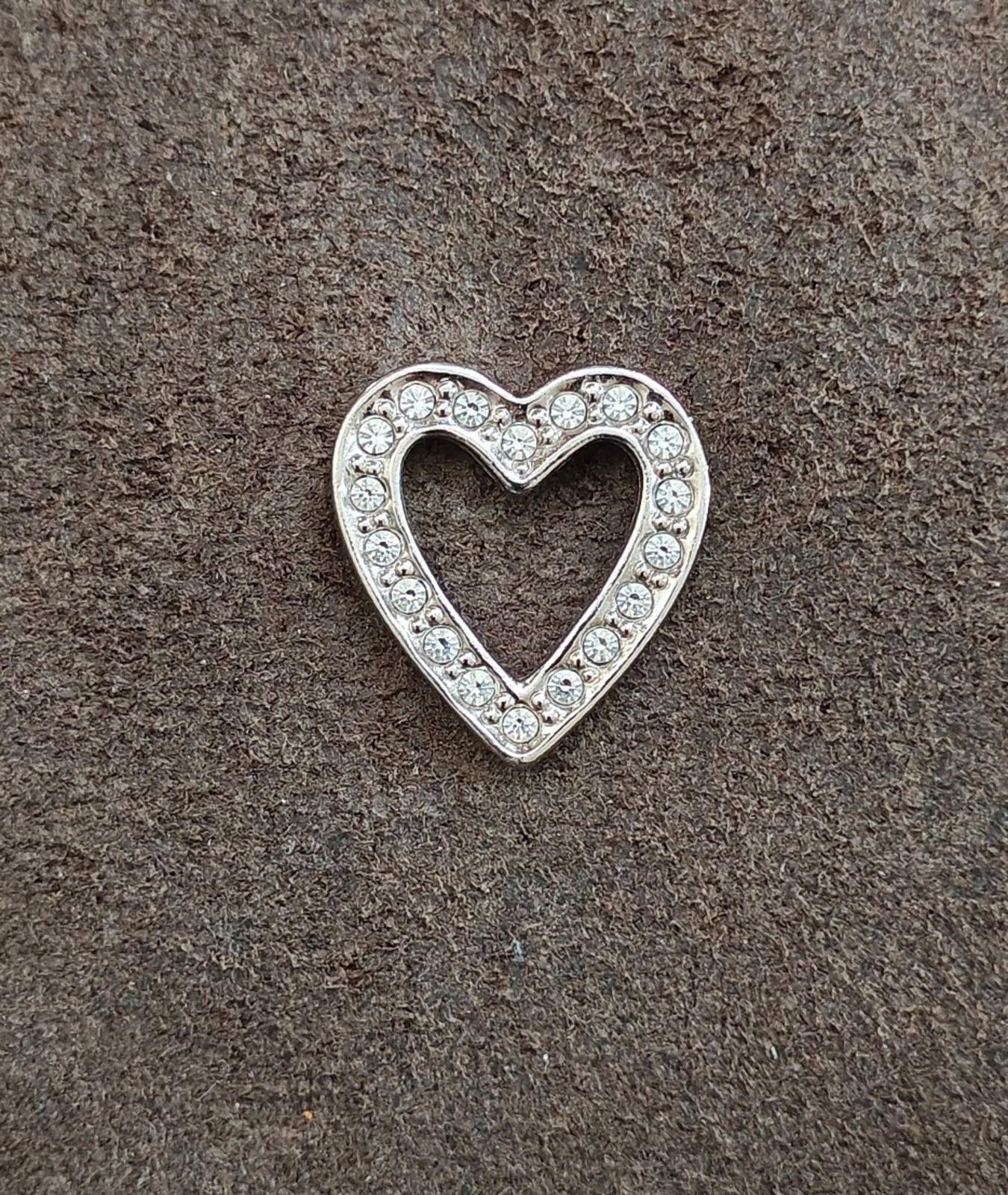 1990s Avon Crystal Rhinestones Silver Tone Open Heart Pin