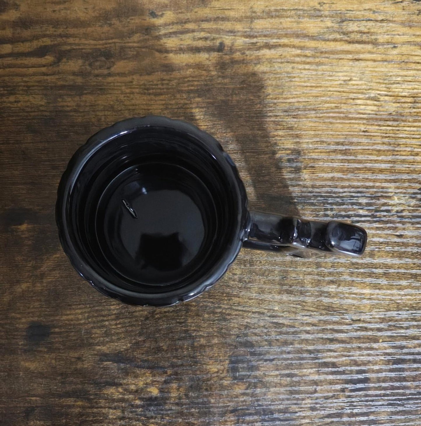 1990's Textured Black Ceramic Glaze Wrench Handle Mug