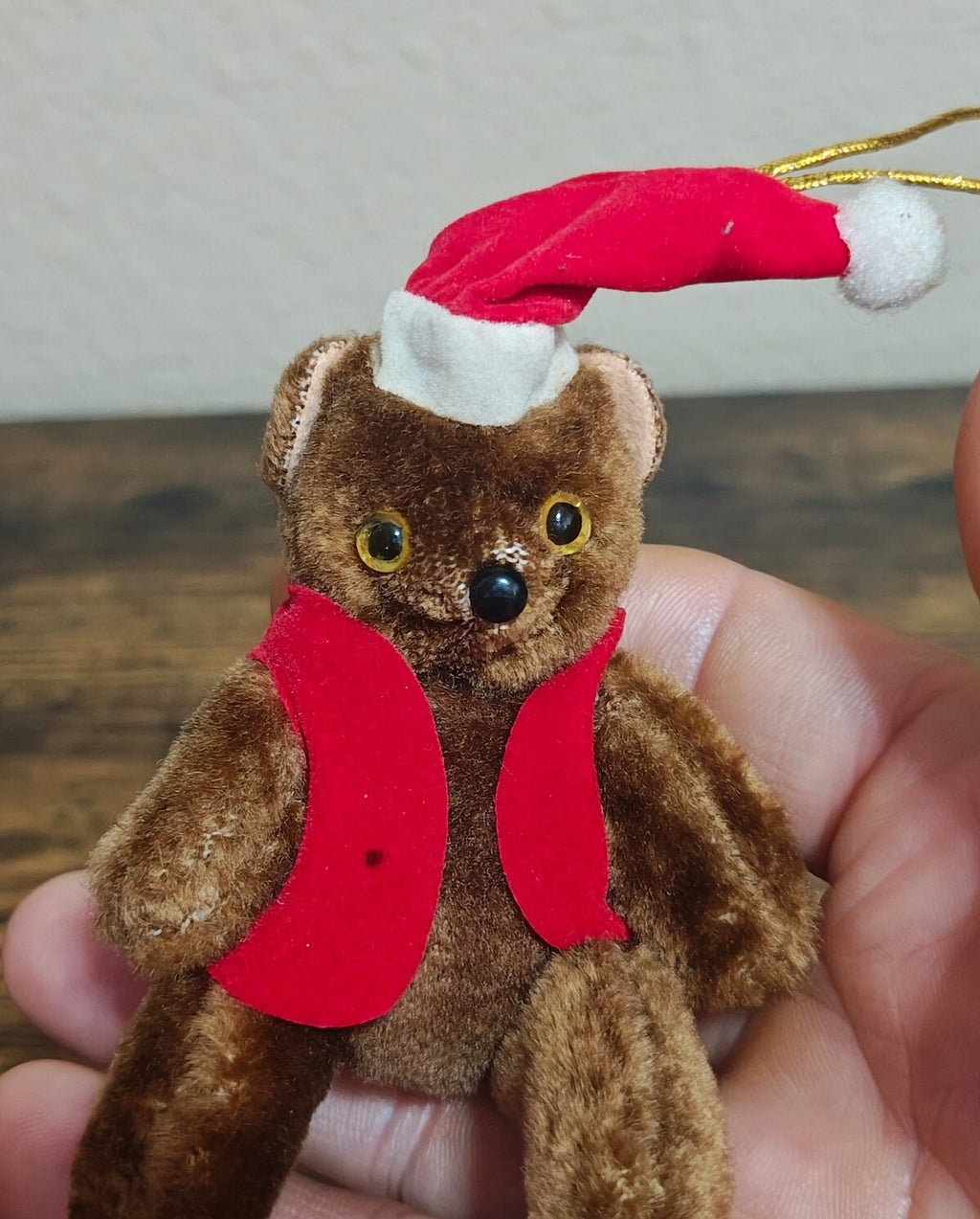 1970s/80s Fuzzy/Flocked Miniature Teddy Bear Christmas Ornament