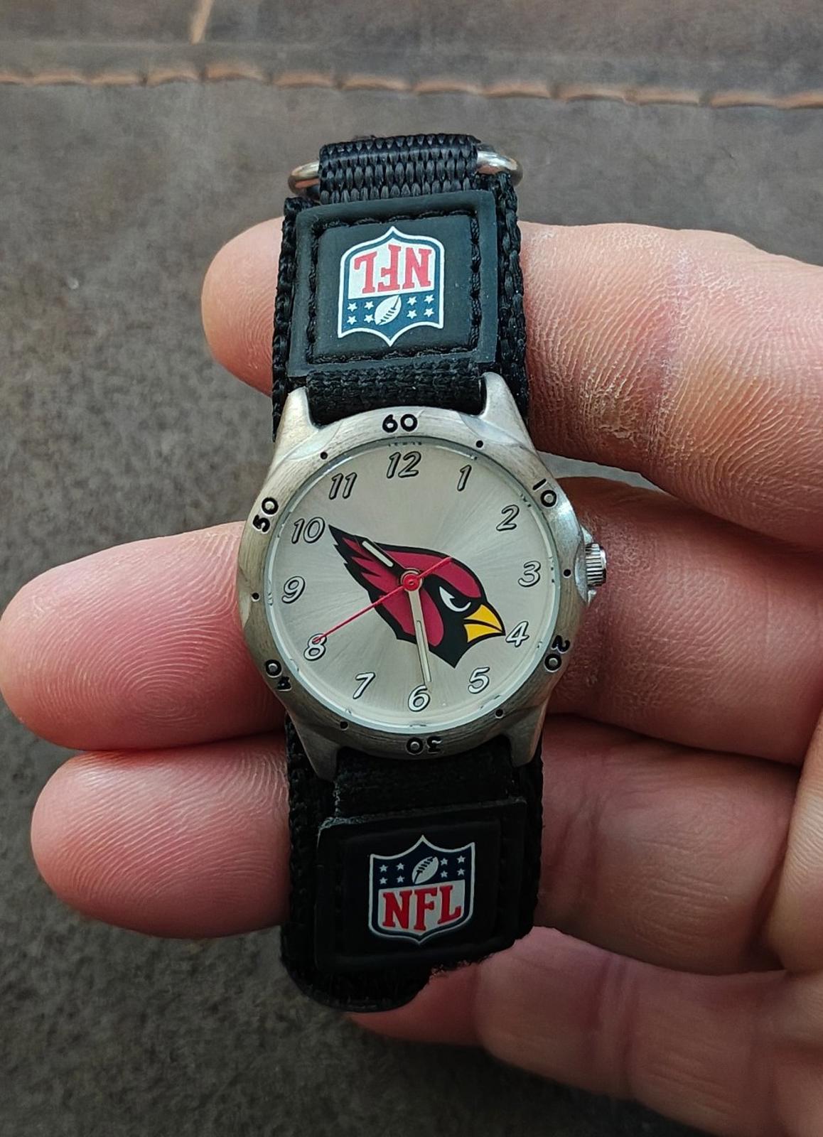Arizona Cardinals Kids NFL Rookie Watch Black Nylon Strap Silver Dial