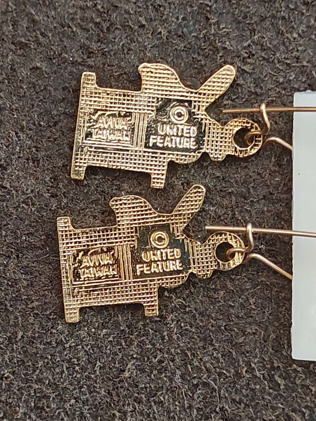 1970s Peanuts Snoopy Initial "H" Gold Tone Cloisonné Enamel Dangle Earrings New