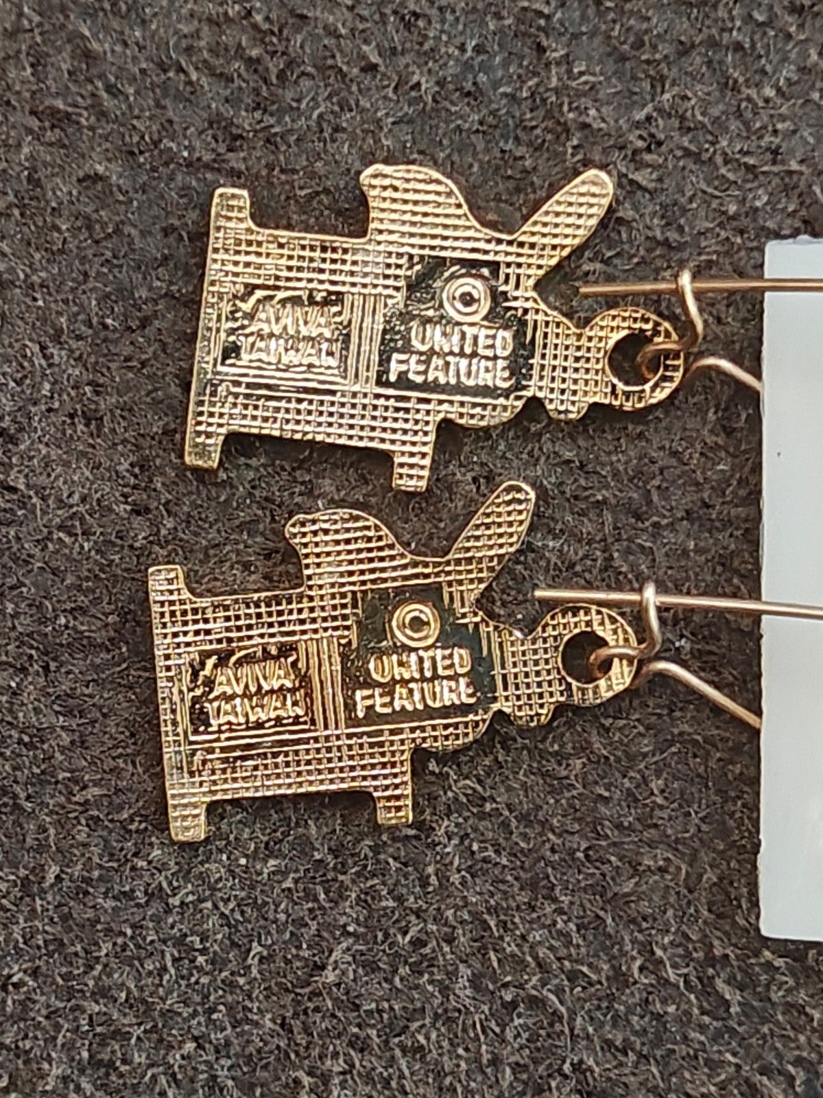 1970s Peanuts Snoopy Initial "H" Gold Tone Cloisonné Enamel Dangle Earrings New