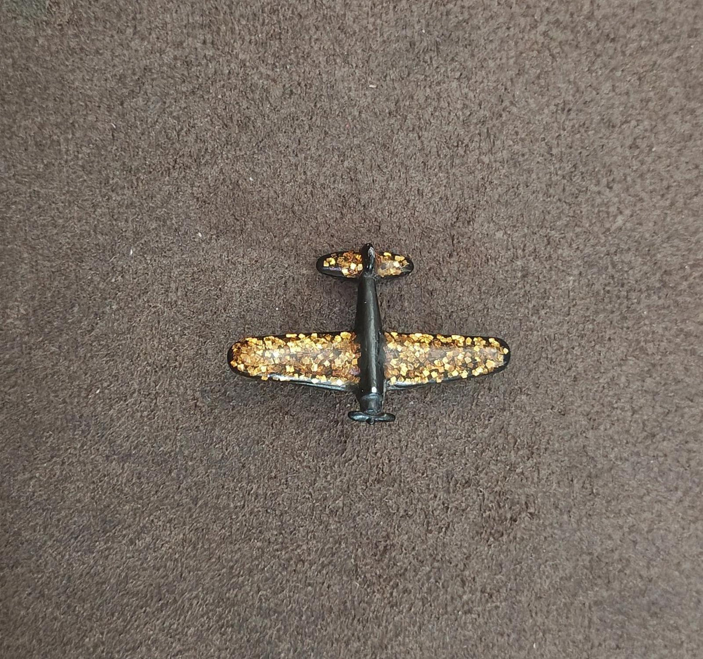 1980s Signed Pisces Matte Finish With Gold Glitter Accents Airplane Brooch