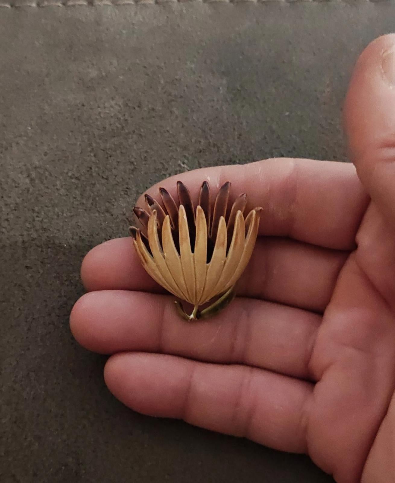 1970s Brown Beige Floral Enamel Brooch