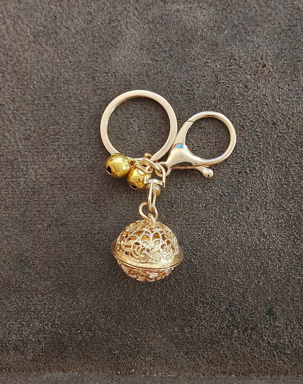 Gold Tone Filigree Chime Ball Keychain
