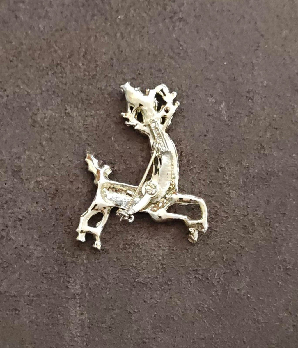 Gold-tone reindeer brooch back with pin, hinge, and clasp hardware