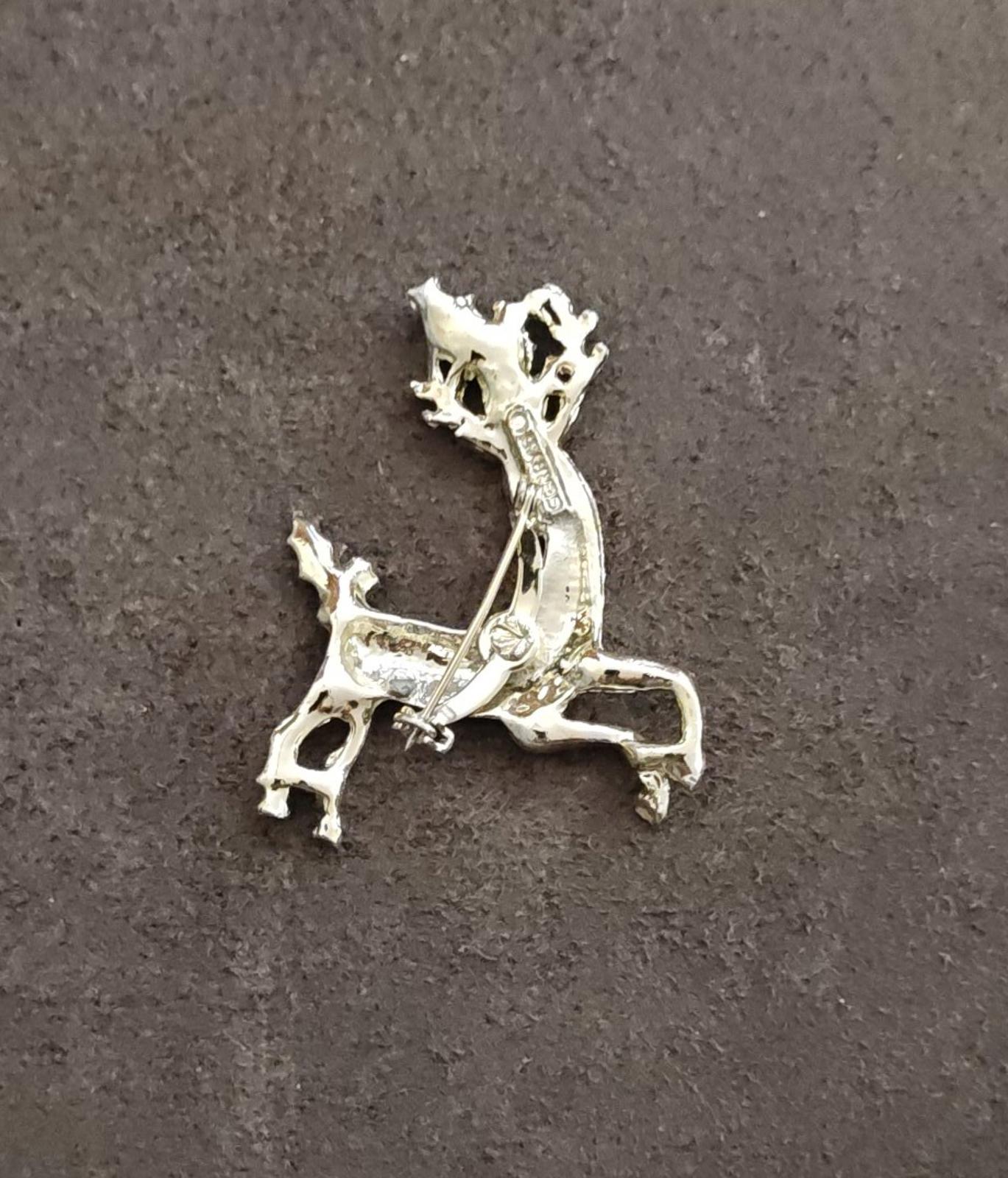 1960s Signed Gerry's Christmas Reindeer Gold Tone Enamel Brooch