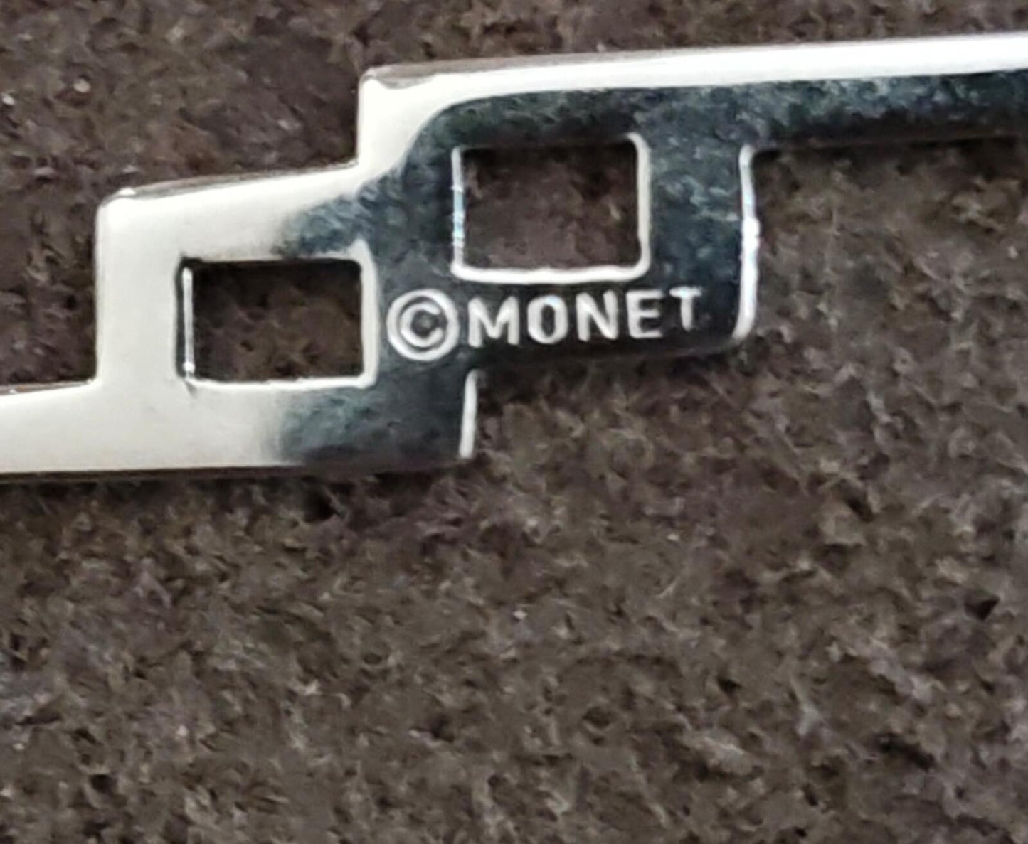 1960s Signed Monet Silver Tone Art Deco Style Geometric Brooch