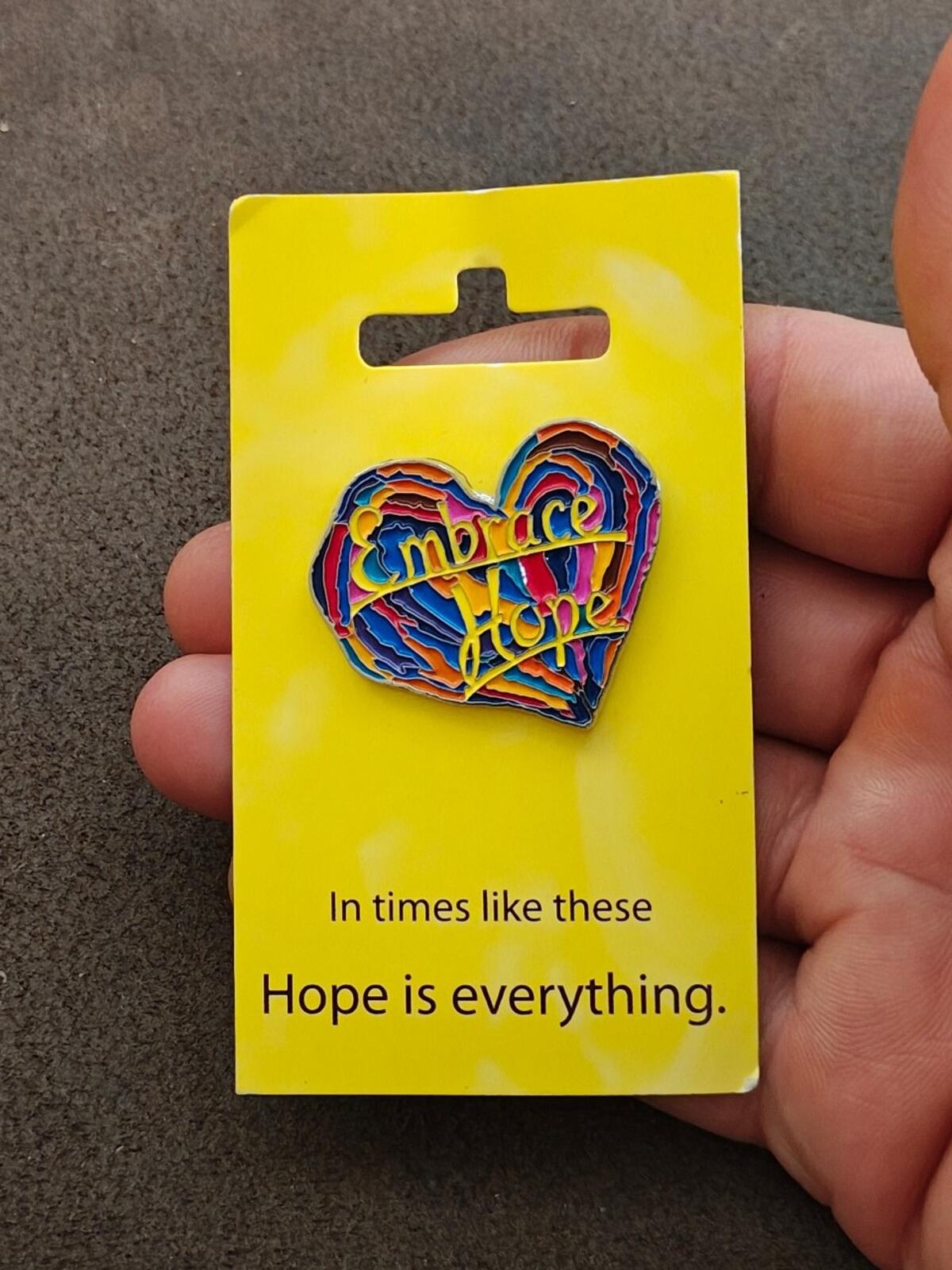 1990s Penzeys Spices Embrace Hope Rainbow Heart Enamel Pin New