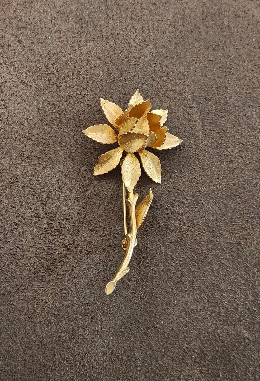 1970s Gold Tone Textured Rose Brooch Pin