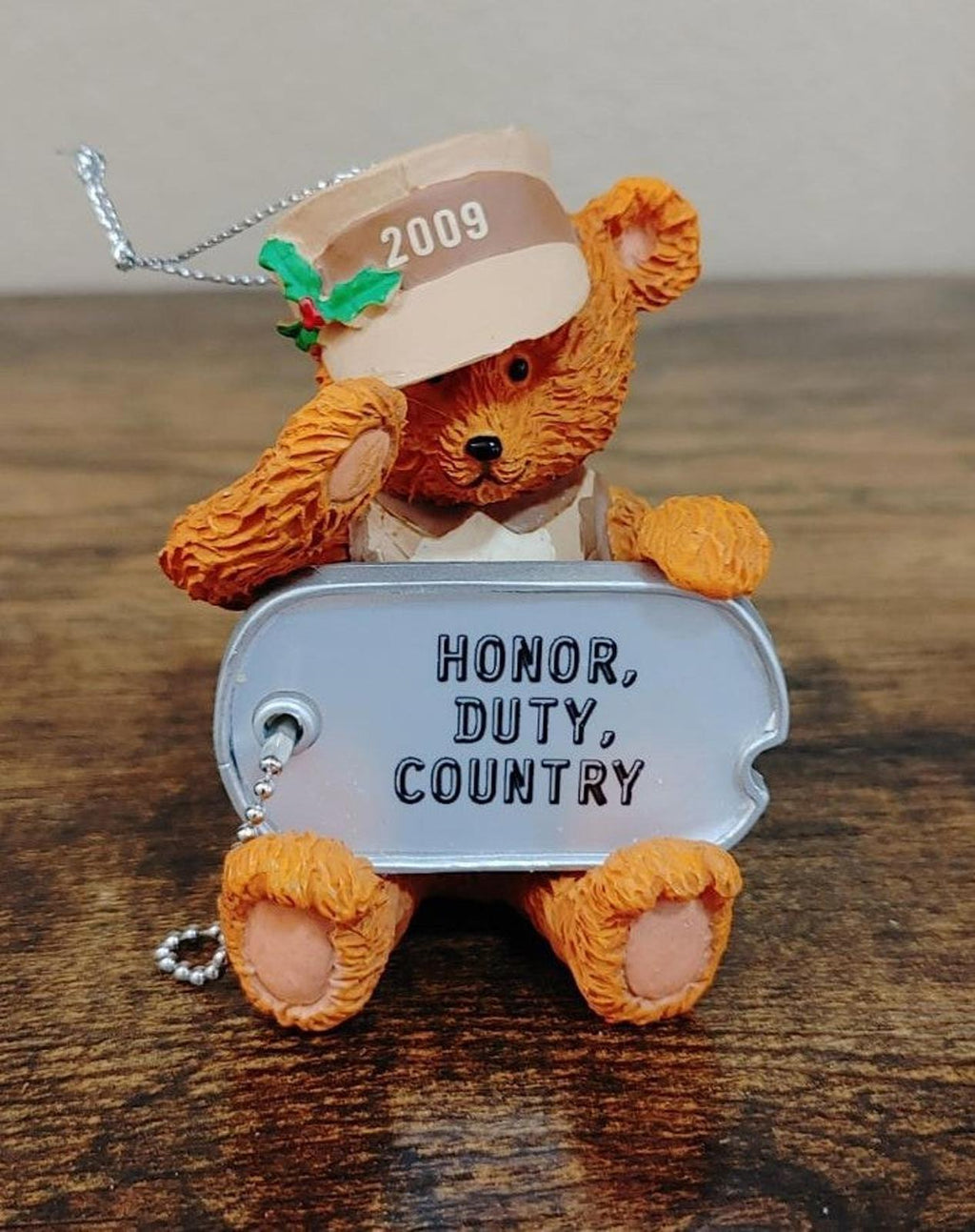 2009 Brown Bear with Dog Tag Honor Duty Country AGC Saluting Ornament
