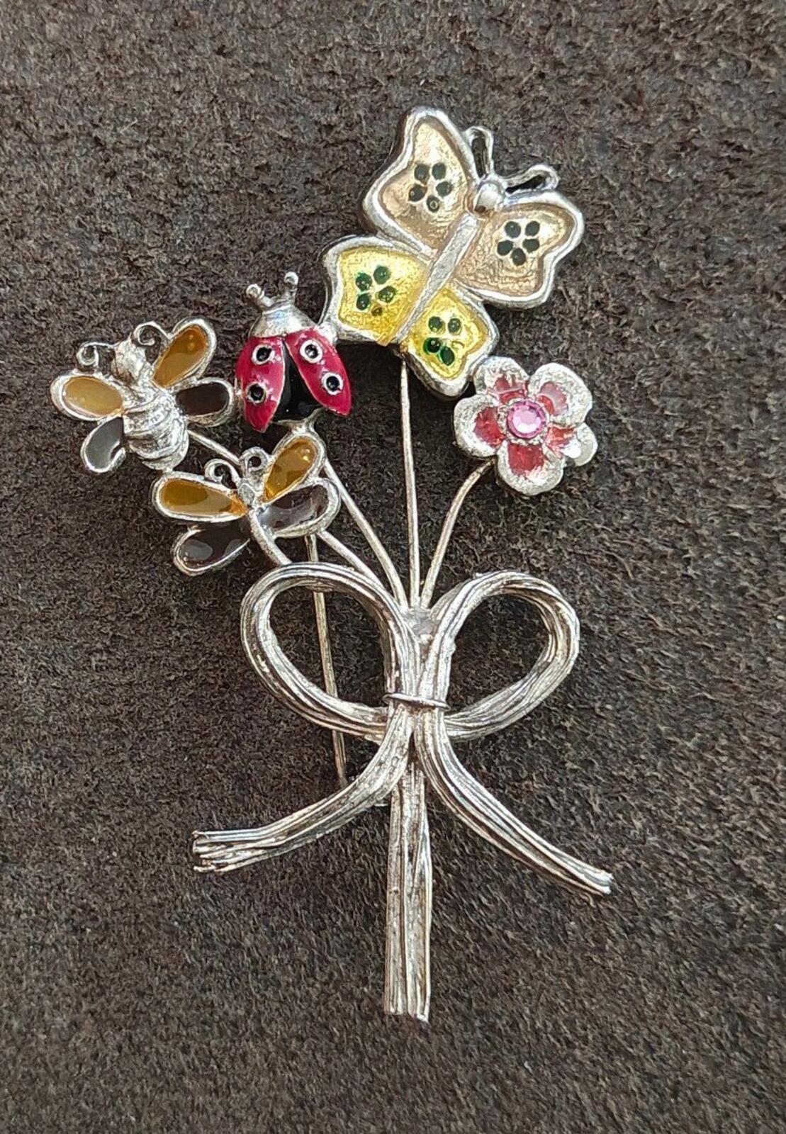 1980s Signed KC (Kenneth Cole) Silver Tone Nature Inspired Bouquet Design Brooch